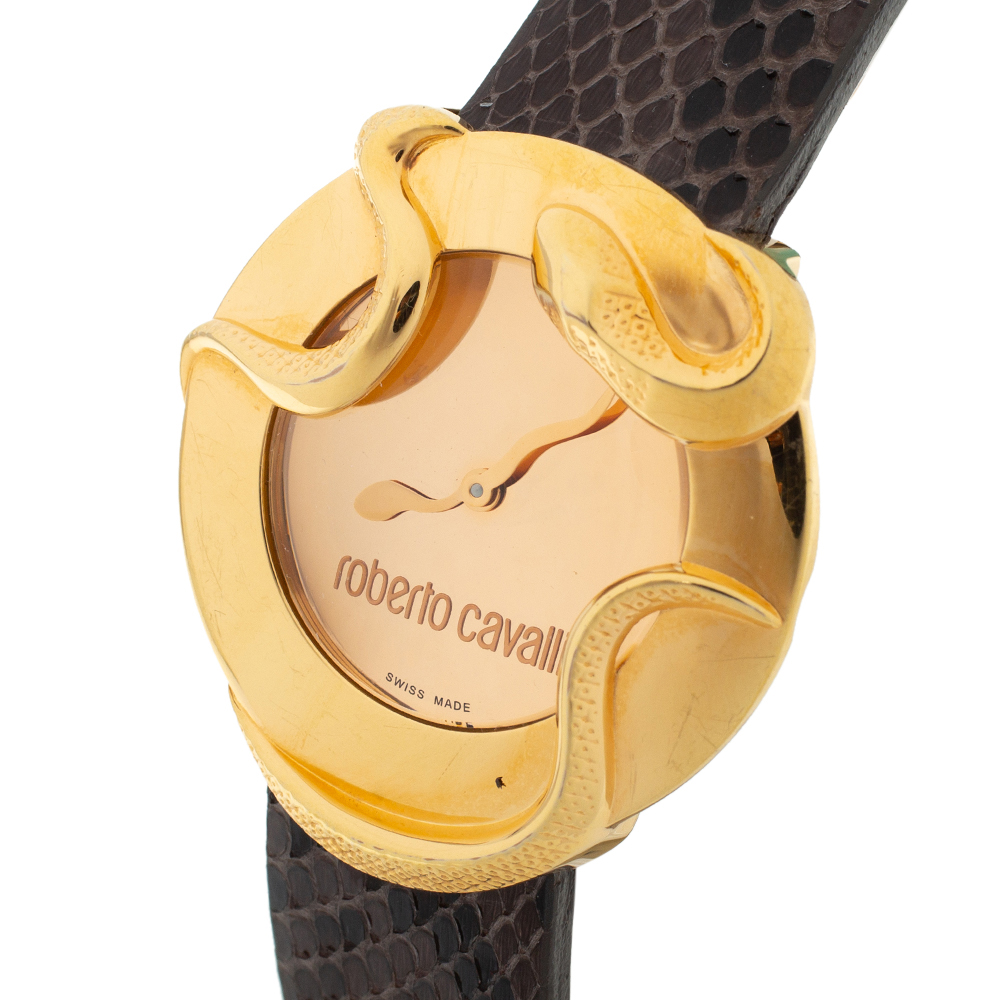 

Roberto Cavalli Rose Gold Plated Stainless Steel Python Leather Snake R7251165917 Women's Wristwatch, Brown