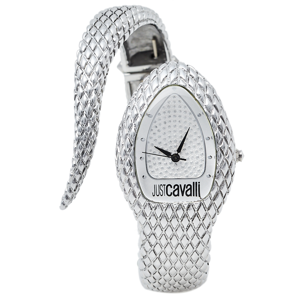 Pre-owned Roberto Cavalli Just Cavalli Silver Stainless Steel Serpent Bracelet Poison Jc7253153515 Women's Wristwatch 27 Mm