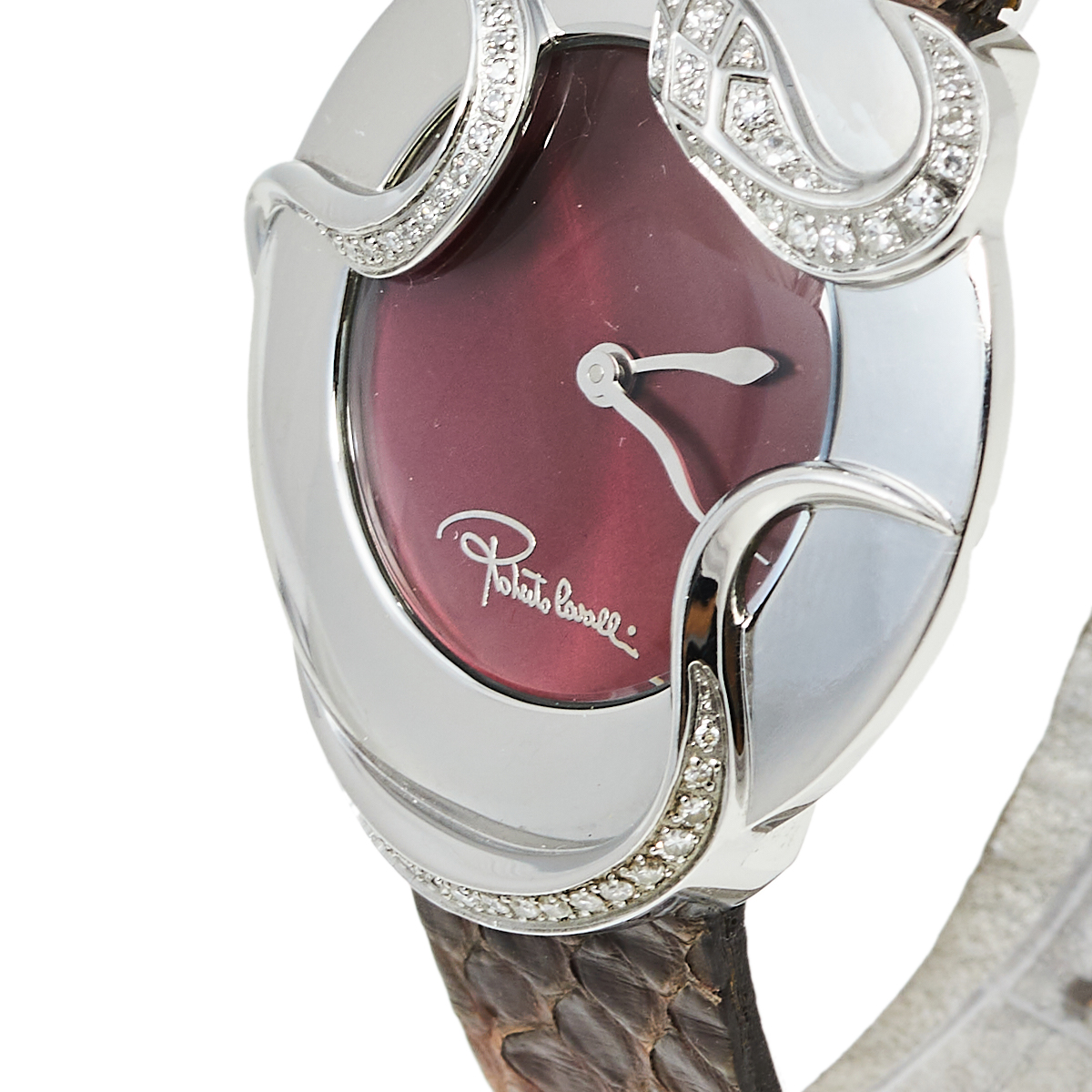 

Roberto Cavalli Maroon Stainless Steel Diamonds Snake, Red