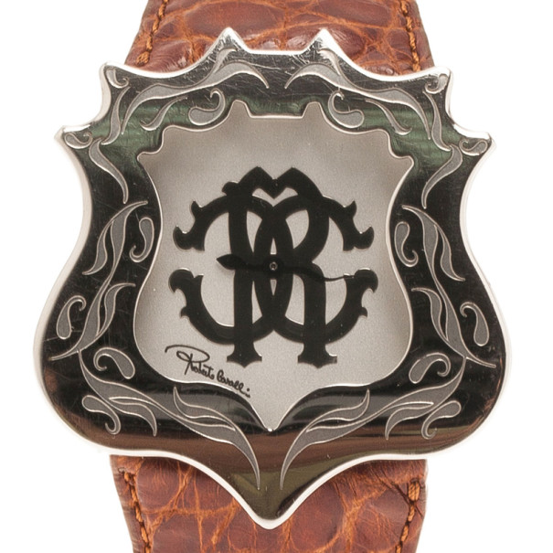 مملوكة مسبقًا Roberto Cavalli White Stainless Steel Classic Leather Women's Wristwatch 42MM