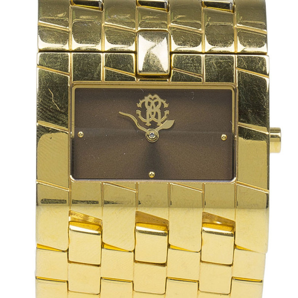 Pre Owned Roberto Cavalli Gold Stainless Steel Cleavage Women's Wristwatch 35MM