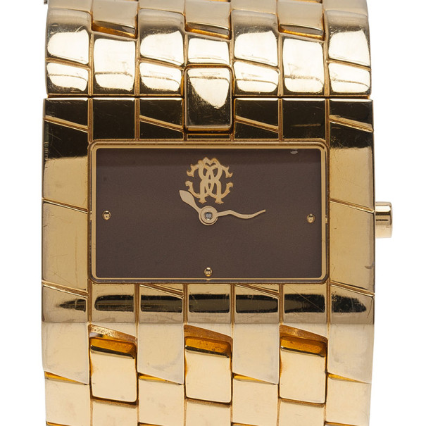 Pre Owned ساعة يد روبرتو كافالي بني ستانلس ستيل كليفاج للنساء 35 مم