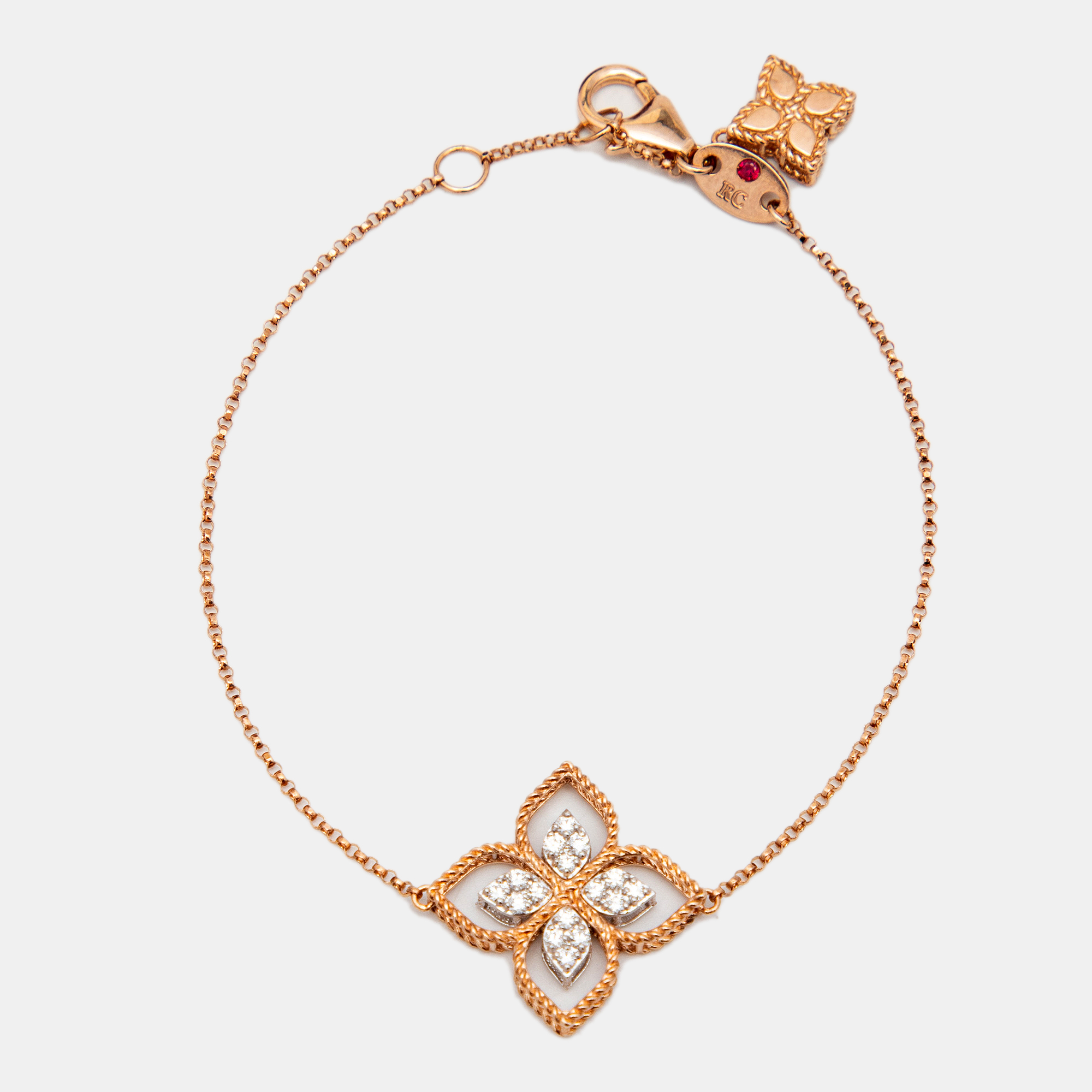 Pre Owned  Roberto Coin Princess Flower Diamonds 18k Two Tone Gold Bracelet