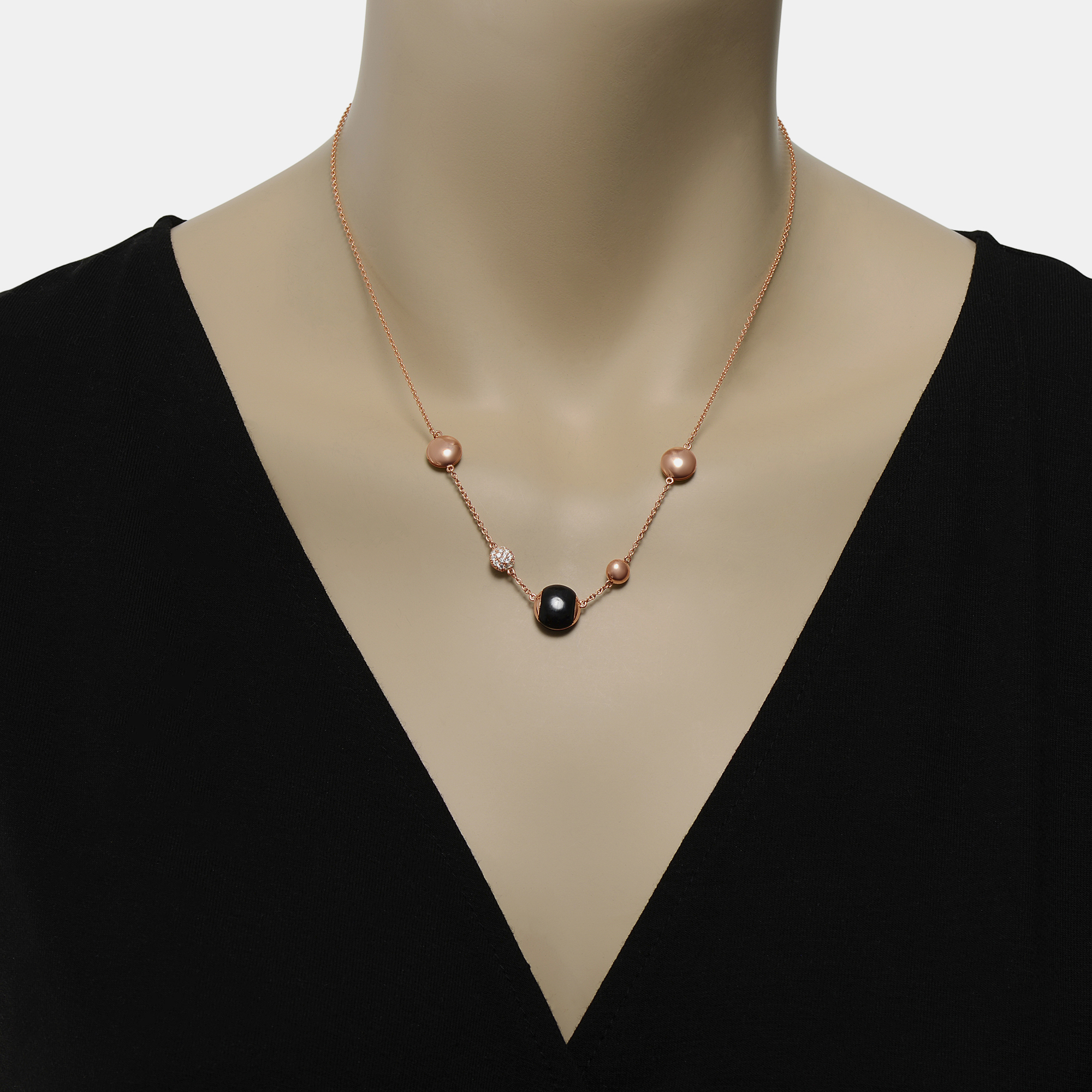

Roberto Coin 18K Rose Gold, Black Jade and Diamond 0.35ct. tw. Station Necklace