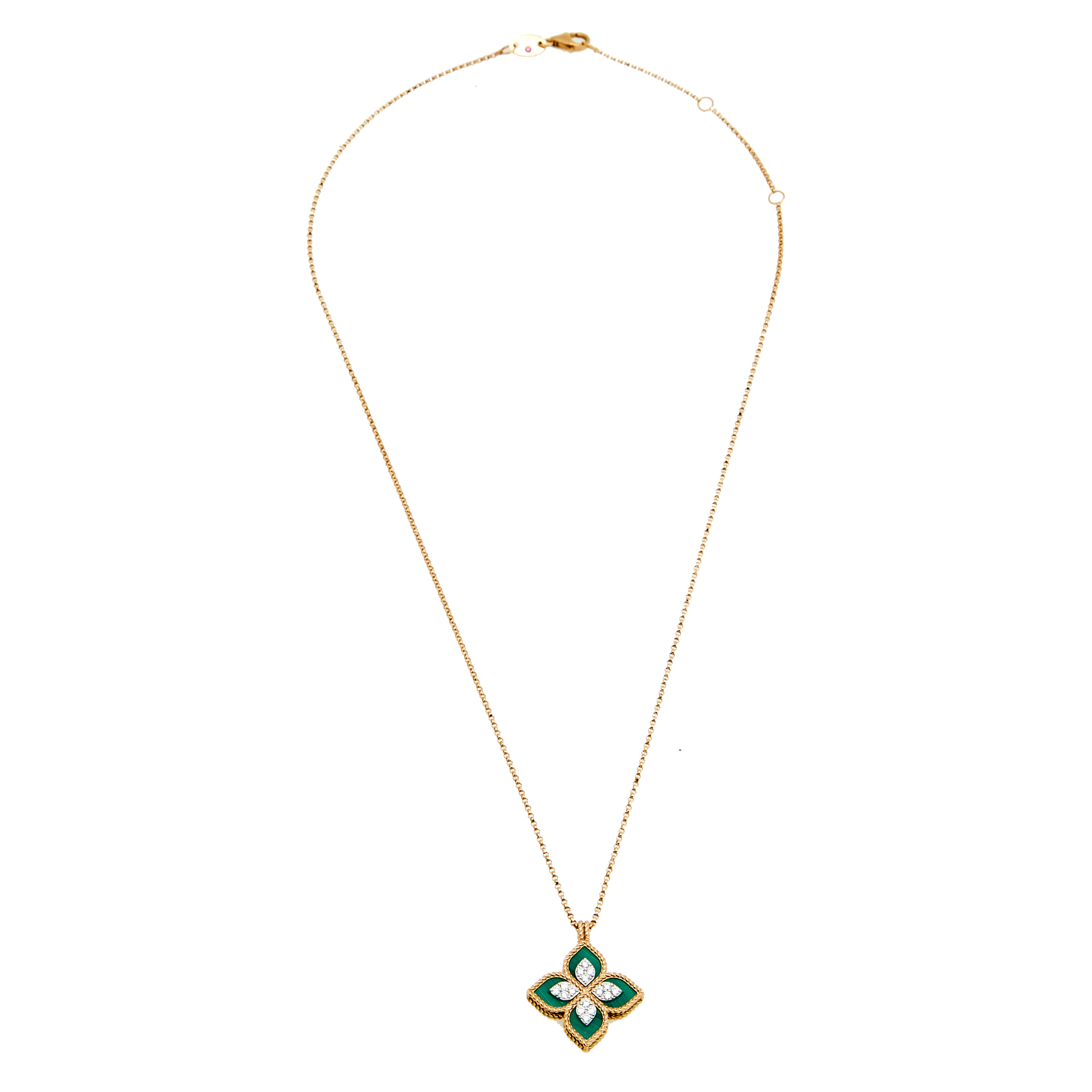 

Roberto Coin Princess Flower Malachite Diamond 18k Rose Gold Pendant Necklace