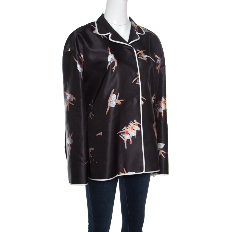 

Rochas Black Ballerina Printed Duchesse Satin Pajama Style Jacket