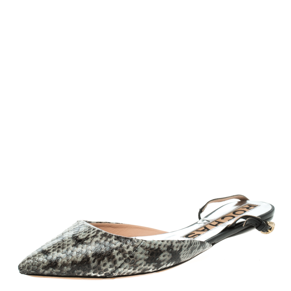 Rochas Two Tone Python Leather Pointed Toe Flats Size 38