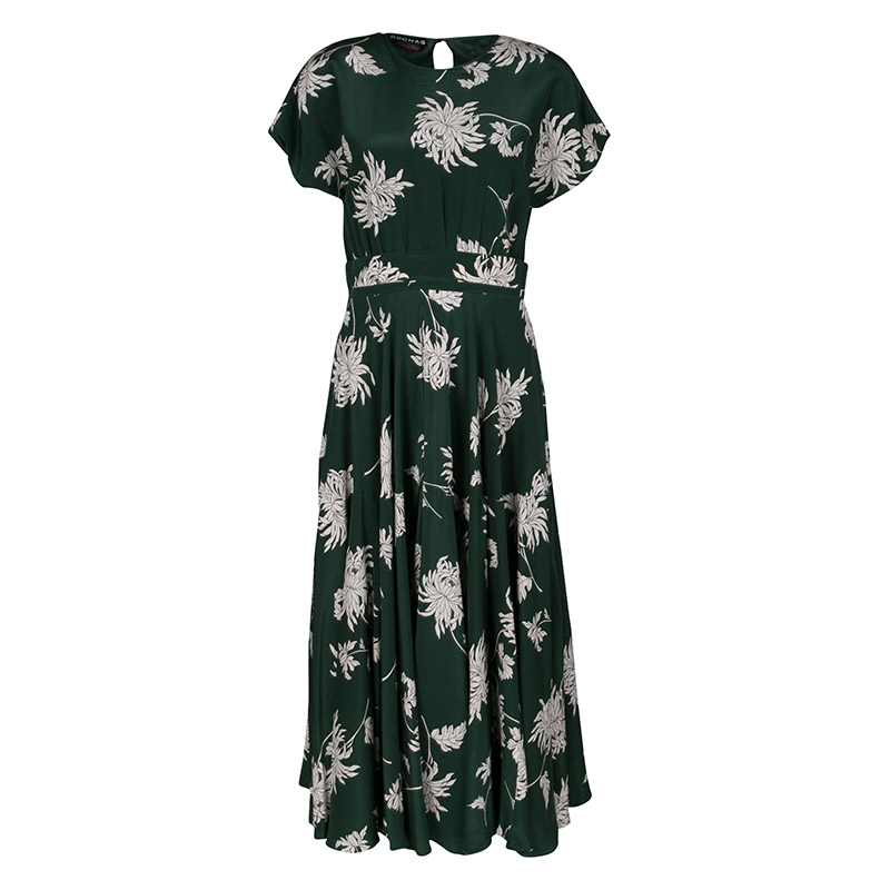 Pre Owned Rochas Green Dahlia Print Silk Midi Dress M