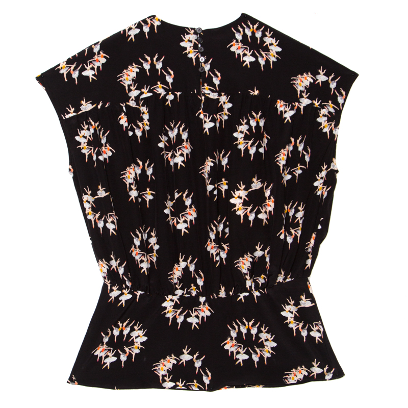 

Rochas Black Ballerina Printed Silk Blouson Top