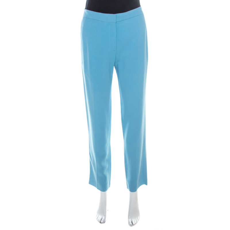 Rochas Aqua Blue Crepe Tailored Trousers L