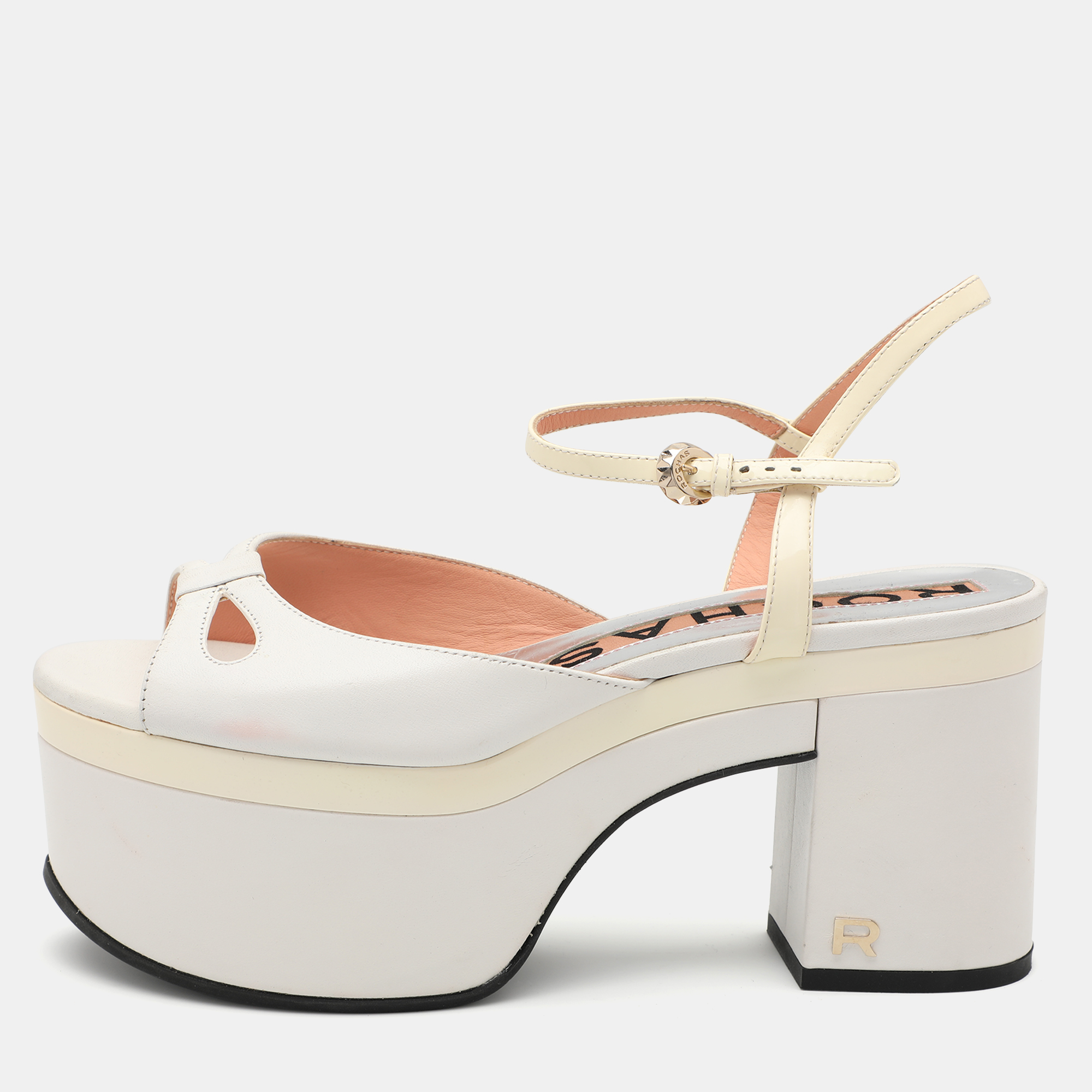 Pre-owned Rochas White Leather Platform Ankle Strap Sandals Size 38