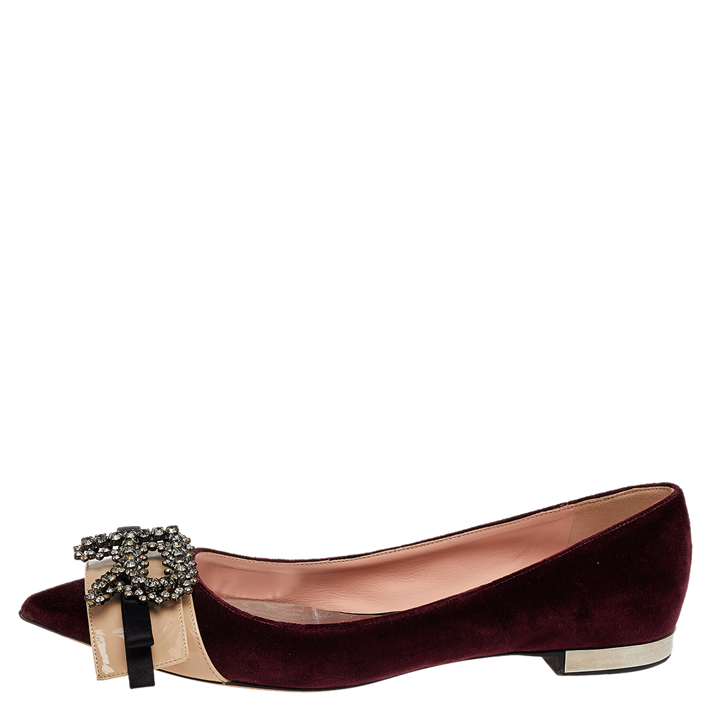 

Rochas Burgundy Velvet Embellished Pointed Toe Ballet Flats Size