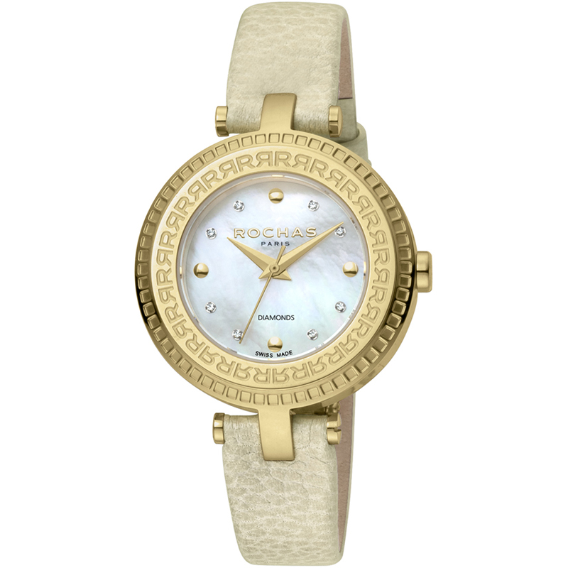 Pre Owned Rochas MOP Gold-Plated Stainless Steel and Leather RP2L019L0021 Women's Wristwatch 34MM