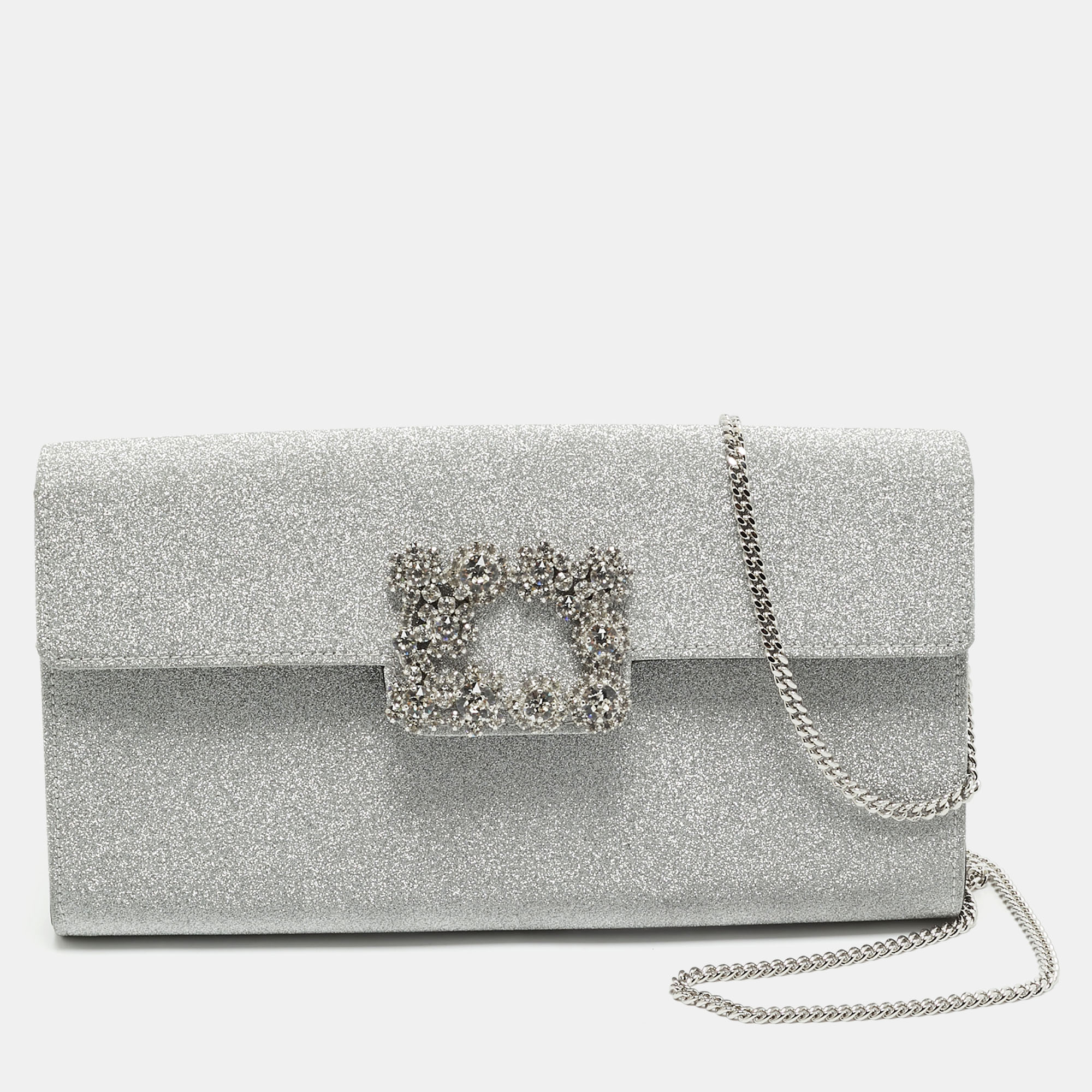 Pre-owned Roger Vivier Silver Glitter Efflorescence Clutch