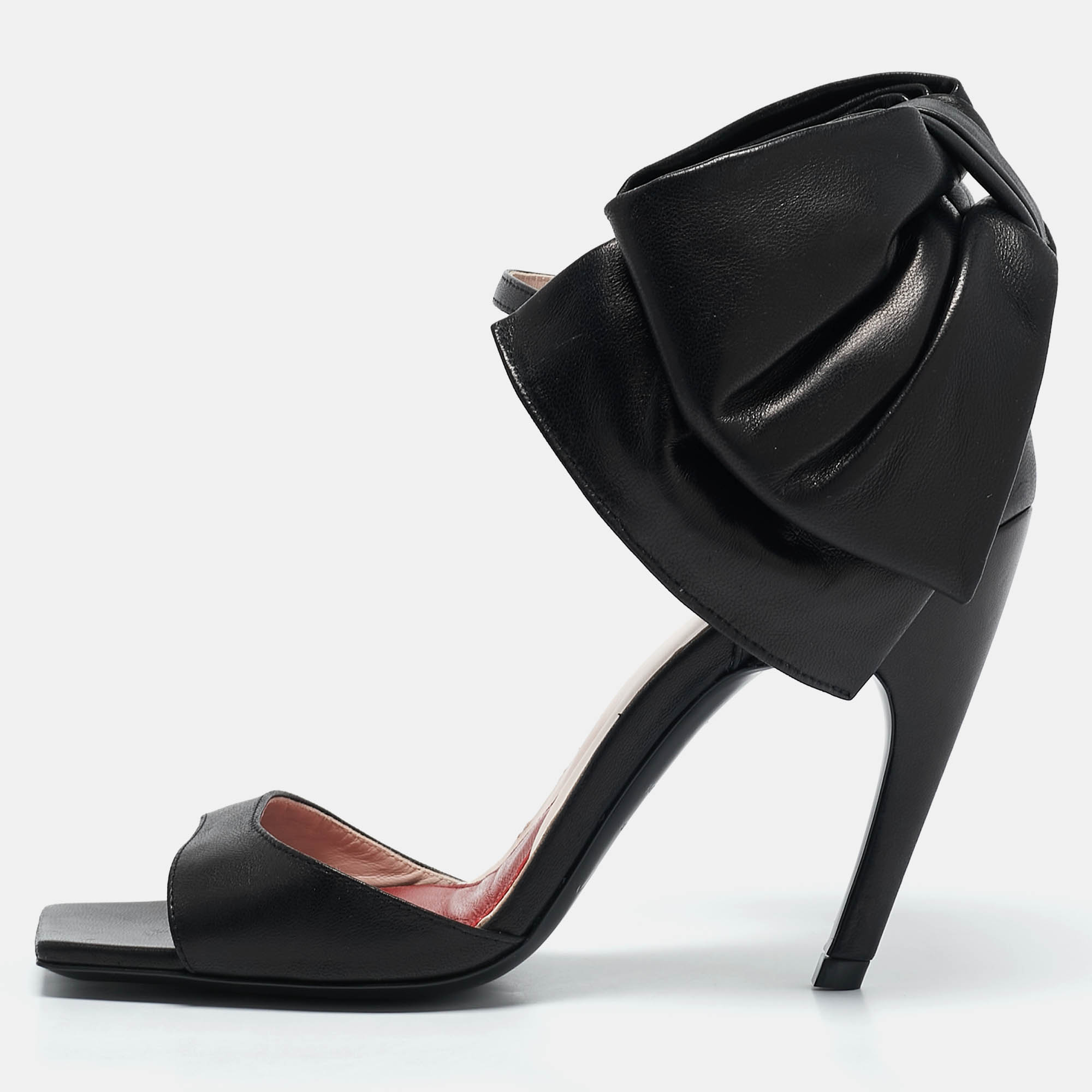 

Roger Vivier Black Leather Viv' Choc Back Bow Sandals Size