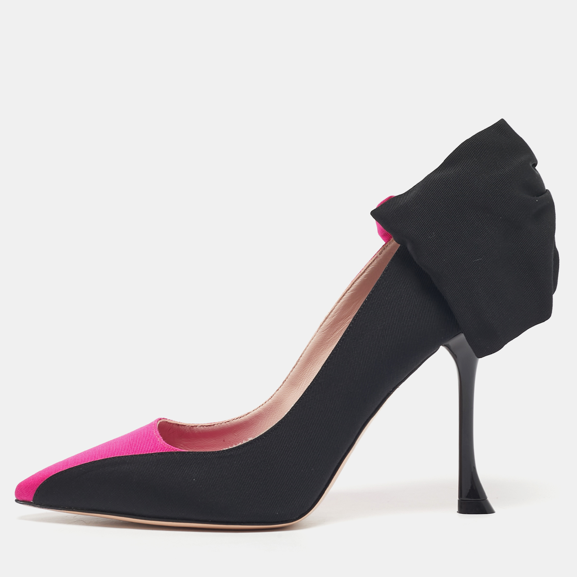 

Roger Vivier Pink/Black Fabric Bibow Pumps Size