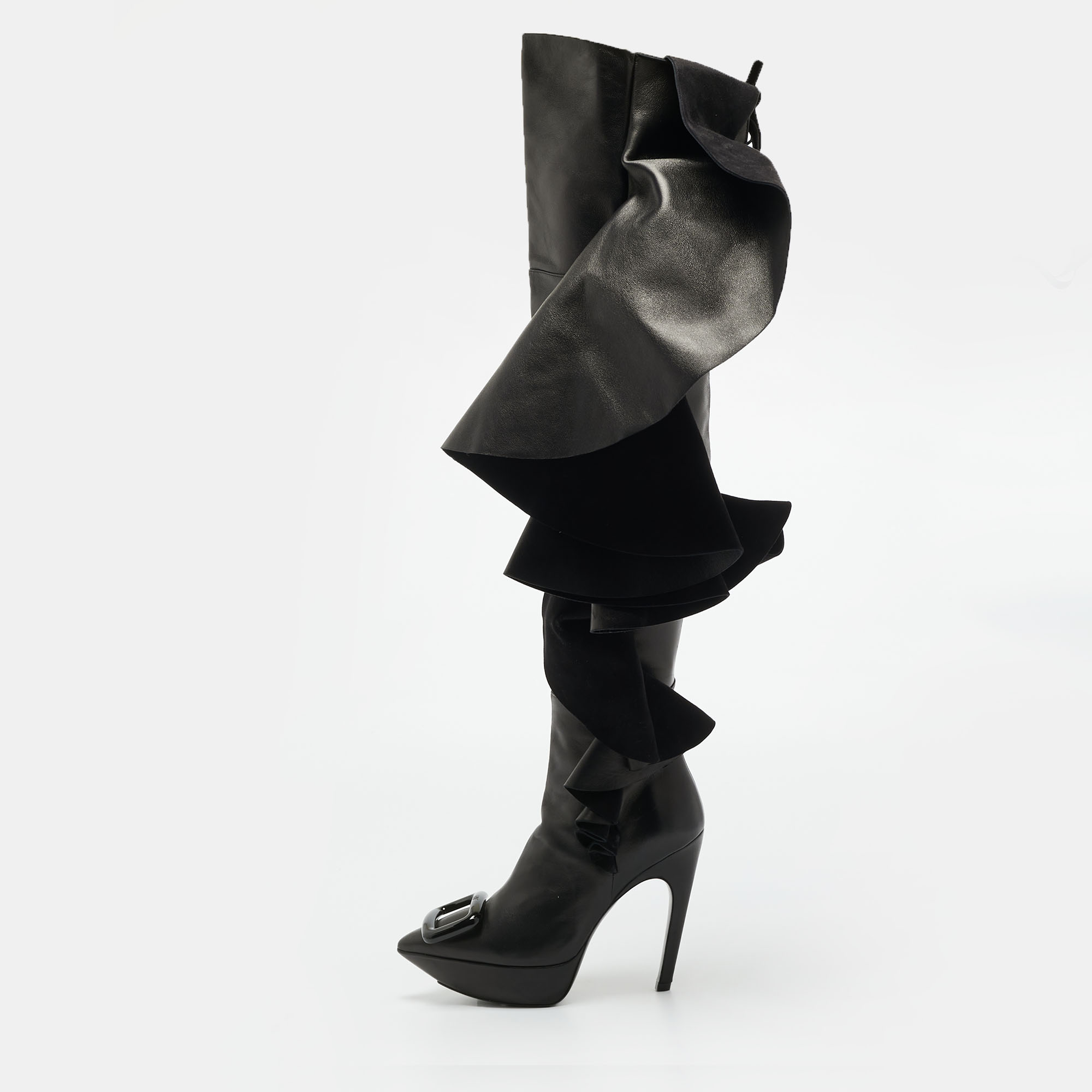 

Roger Vivier Viv Size  Black Leather Knee Length Boots