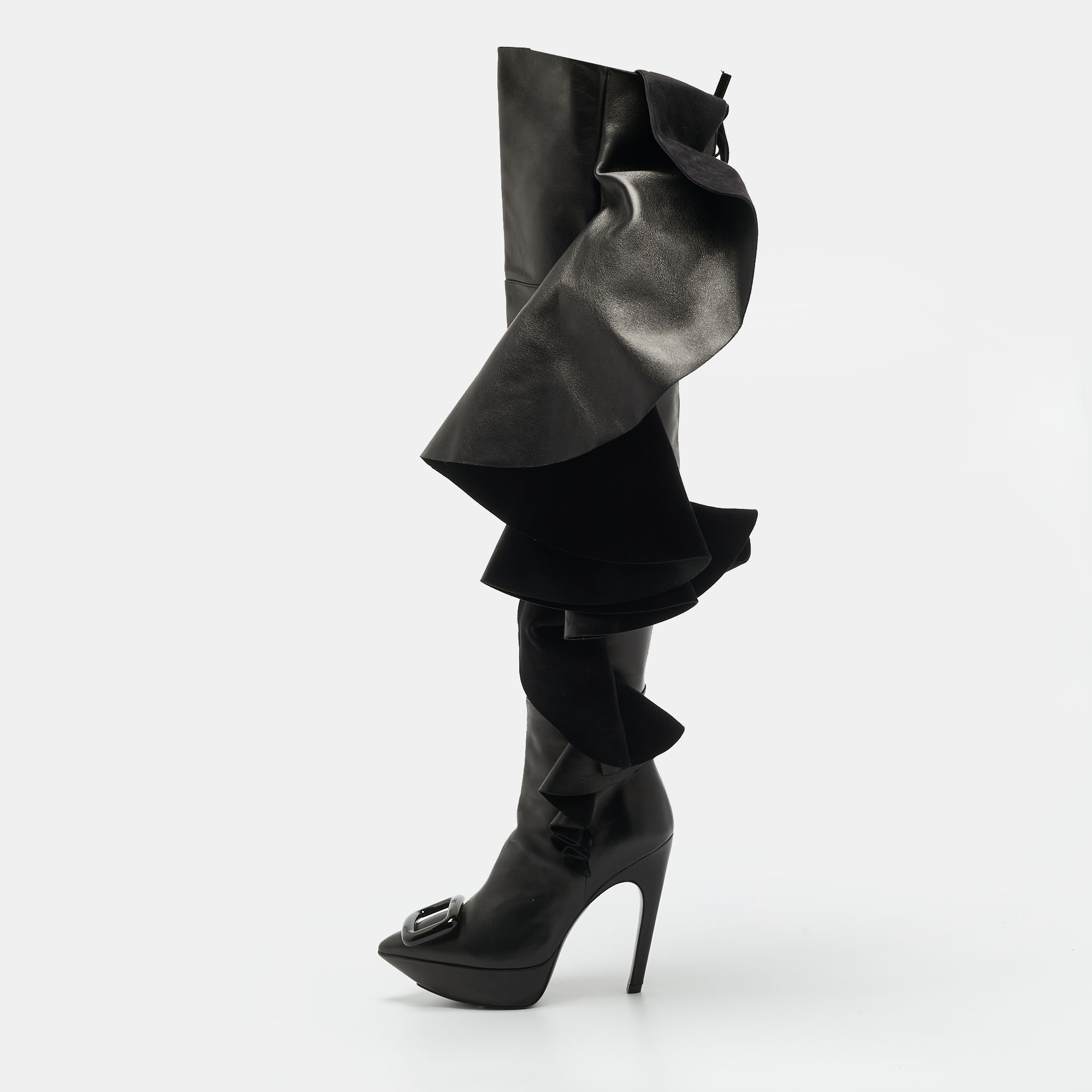 

Roger Vivier Viv Size  Black Leather Knee Length Boots