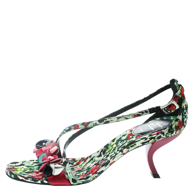 

Roger Vivier Multicolor Floral Printed Canvas Cross Strap Sandals Size