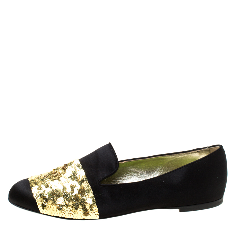 

Roger Vivier Black Satin Sequins Embellished Smoking Slippers Size