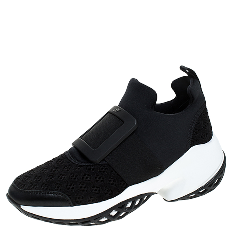 Roger Vivier Black Lace And Fabric Viv'Run Sneakers Size 36