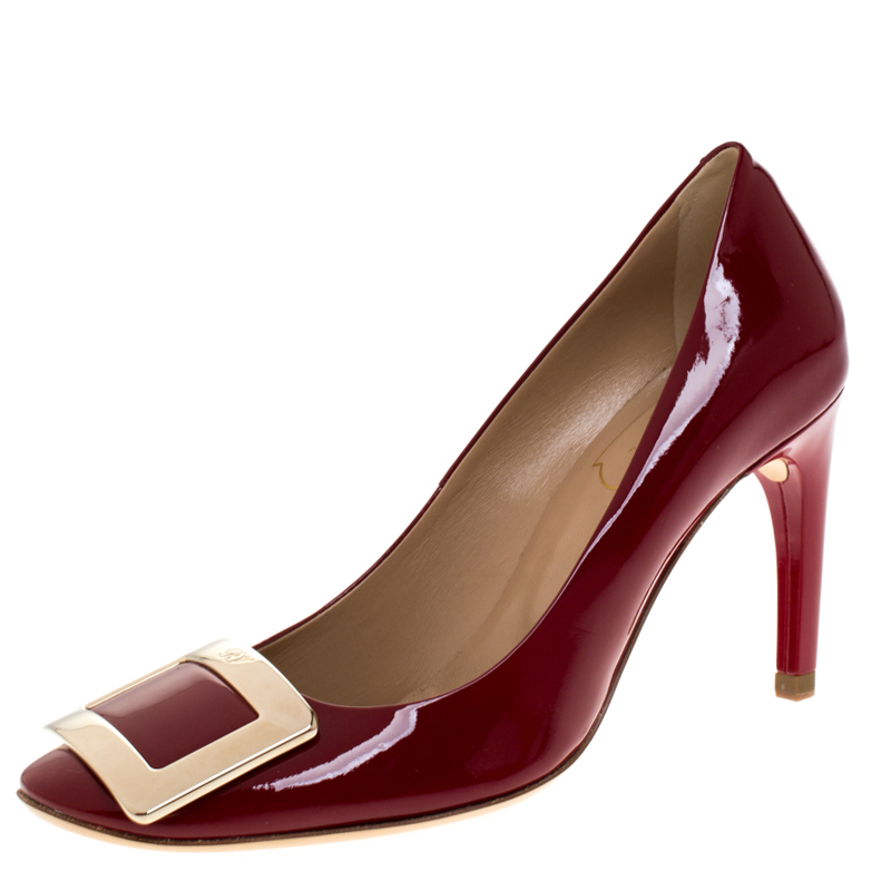 Pre Owned Roger Vivier Red Patent Leather Buckle Pumps Size 35.5