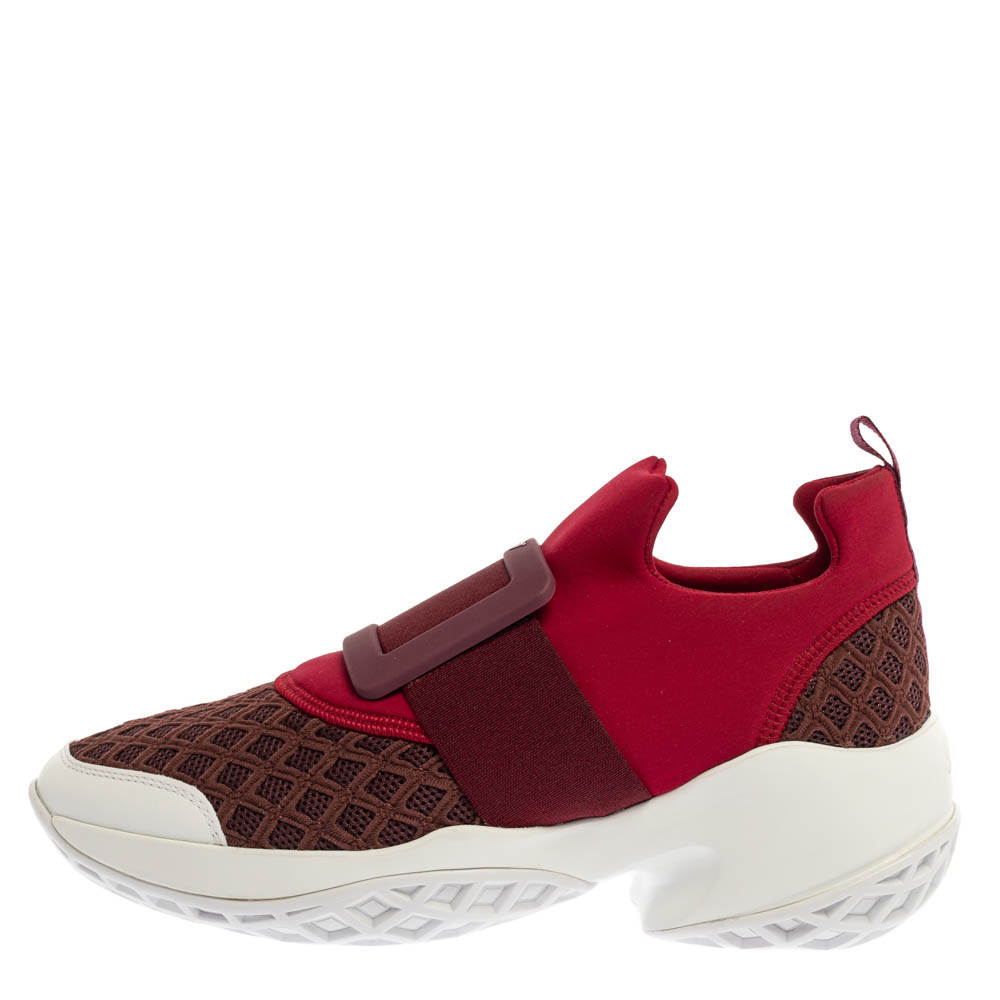 

Roger Vivier Maroon/Brown Neoprene Fabric Viv' Run Sneakers Size, Burgundy