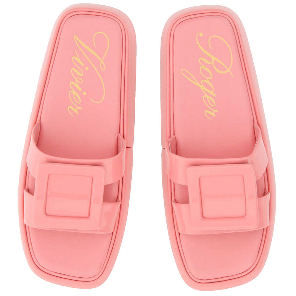 

Roger Vivier Pink Patent Leather Vivier Slide Covered Buckle Mules Size IT