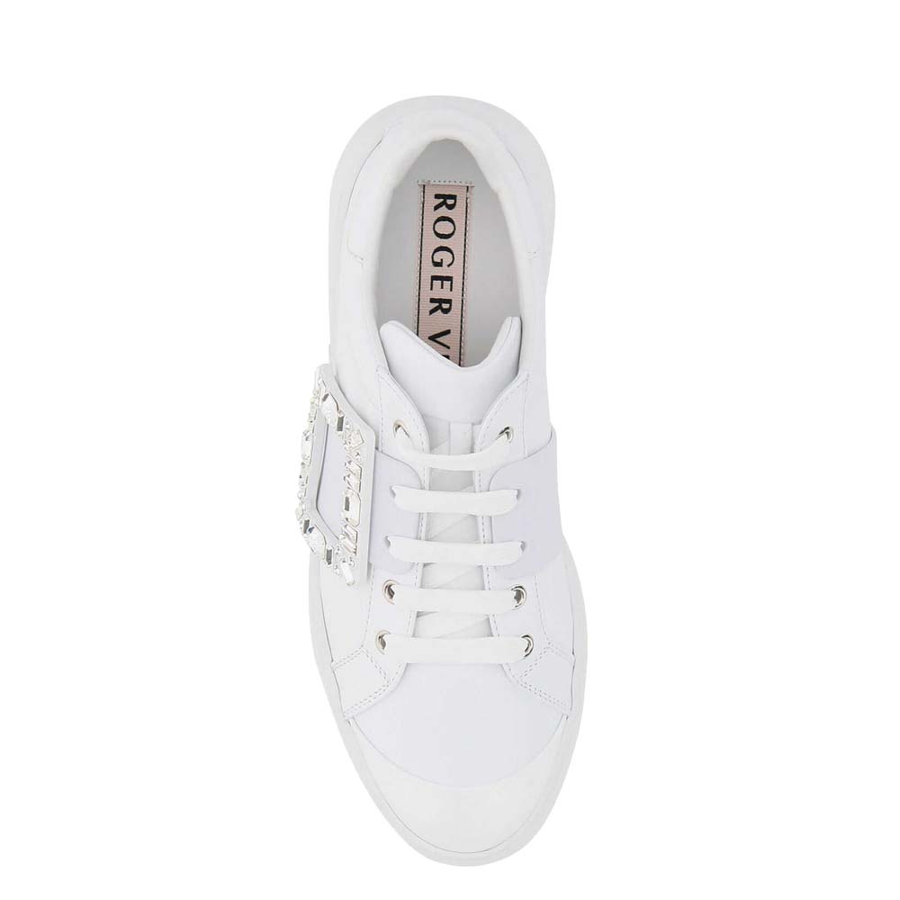 

Roger Vivier White Soft Leather Viv' Skate Strass Buckle Sneakers Size IT