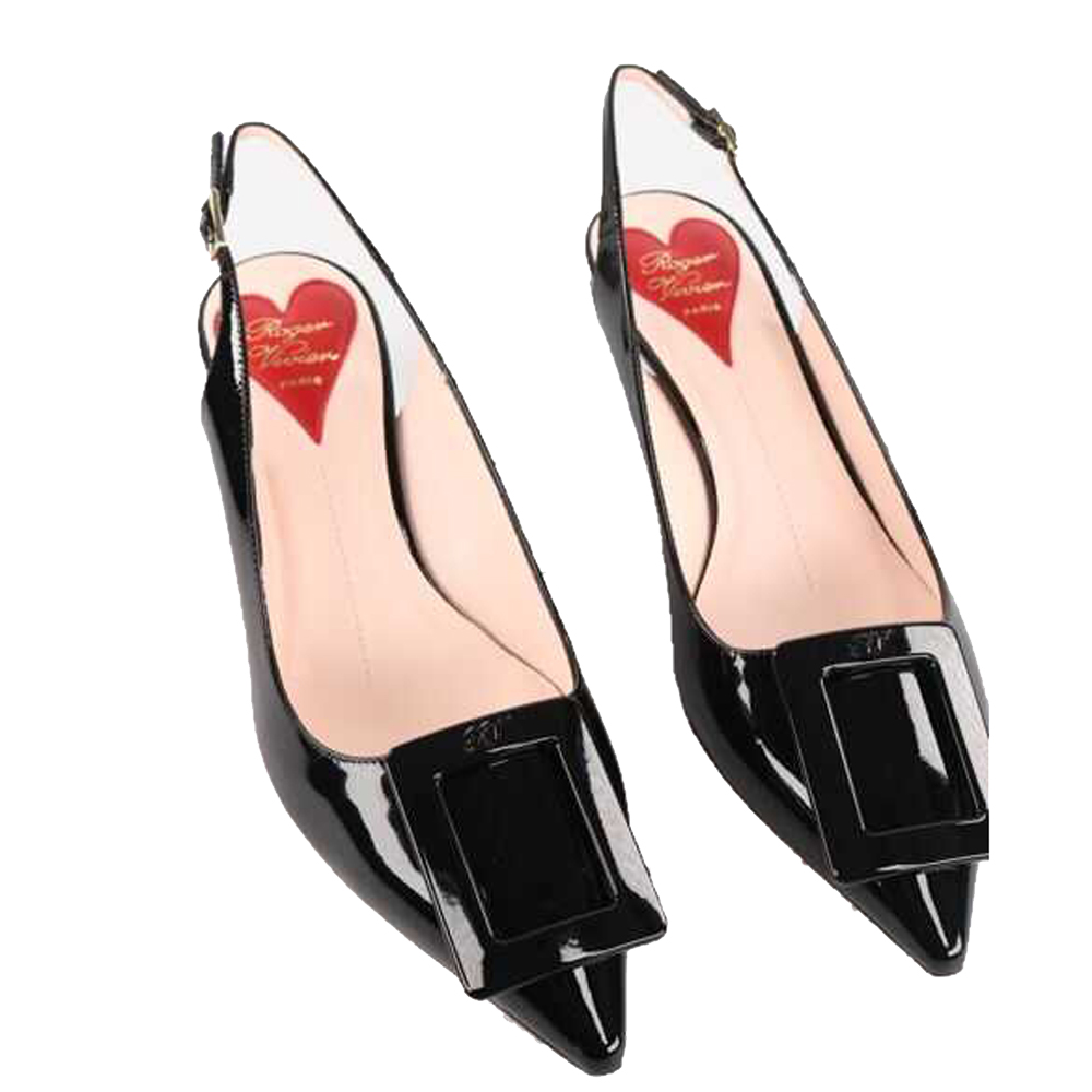 

Roger Vivier Black Patent Leather Virgule Slingback Pumps Size IT