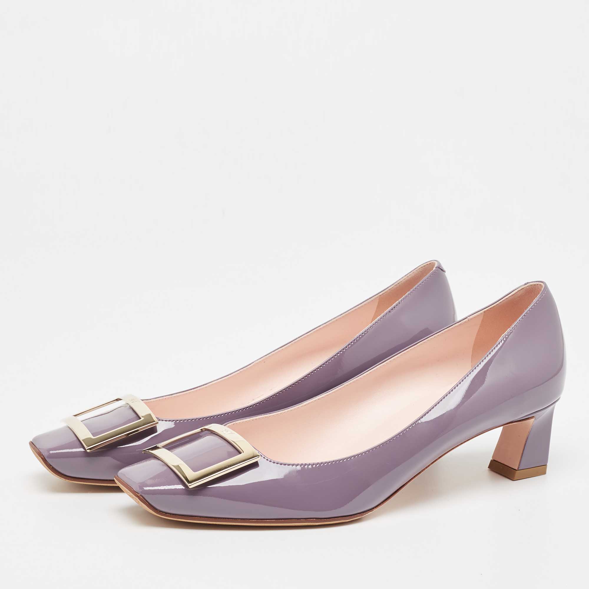 

Roger Vivier Purple Patent Block Pumps Size