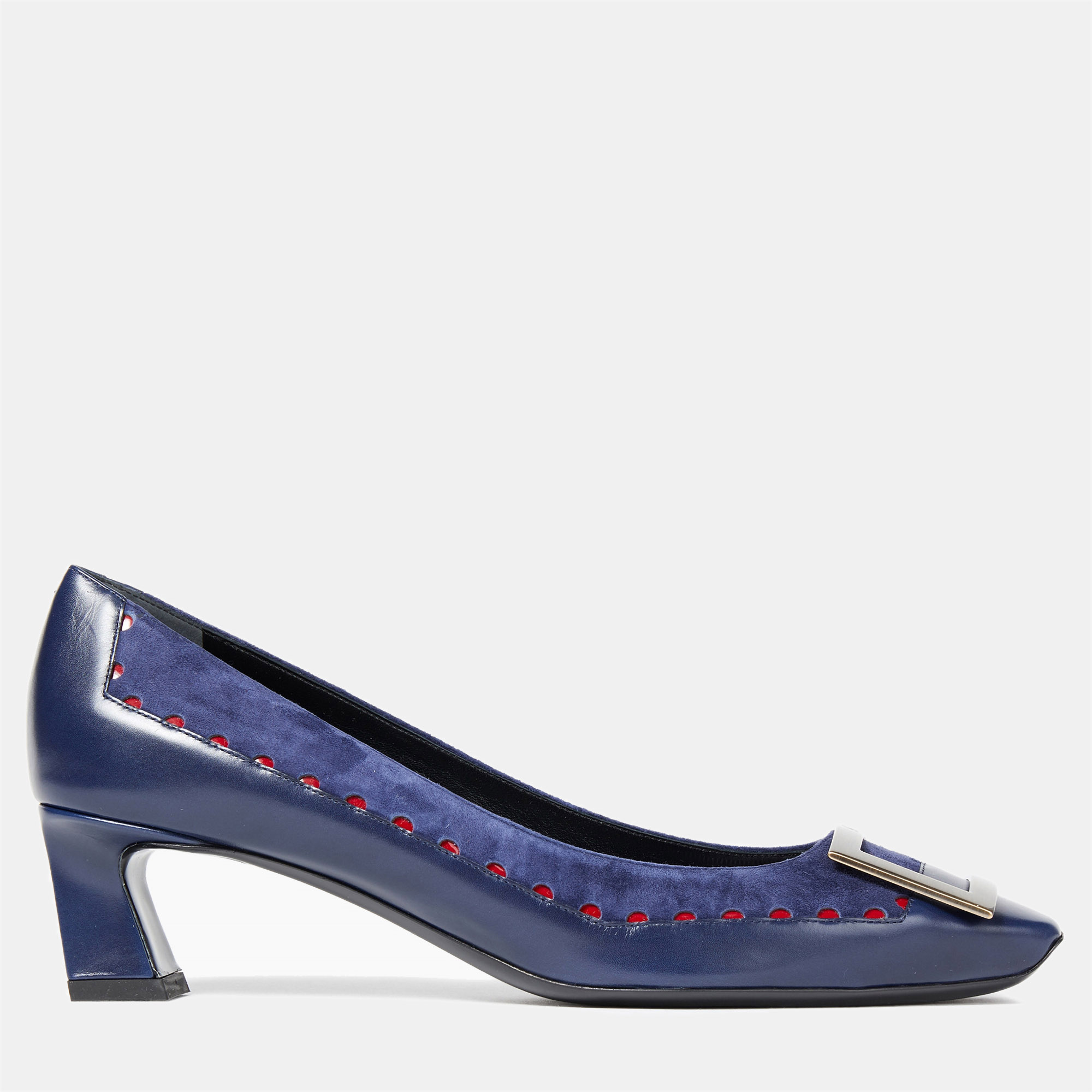 

Roger Vivier Suede and Leather Mid Heel Pumps, Navy blue