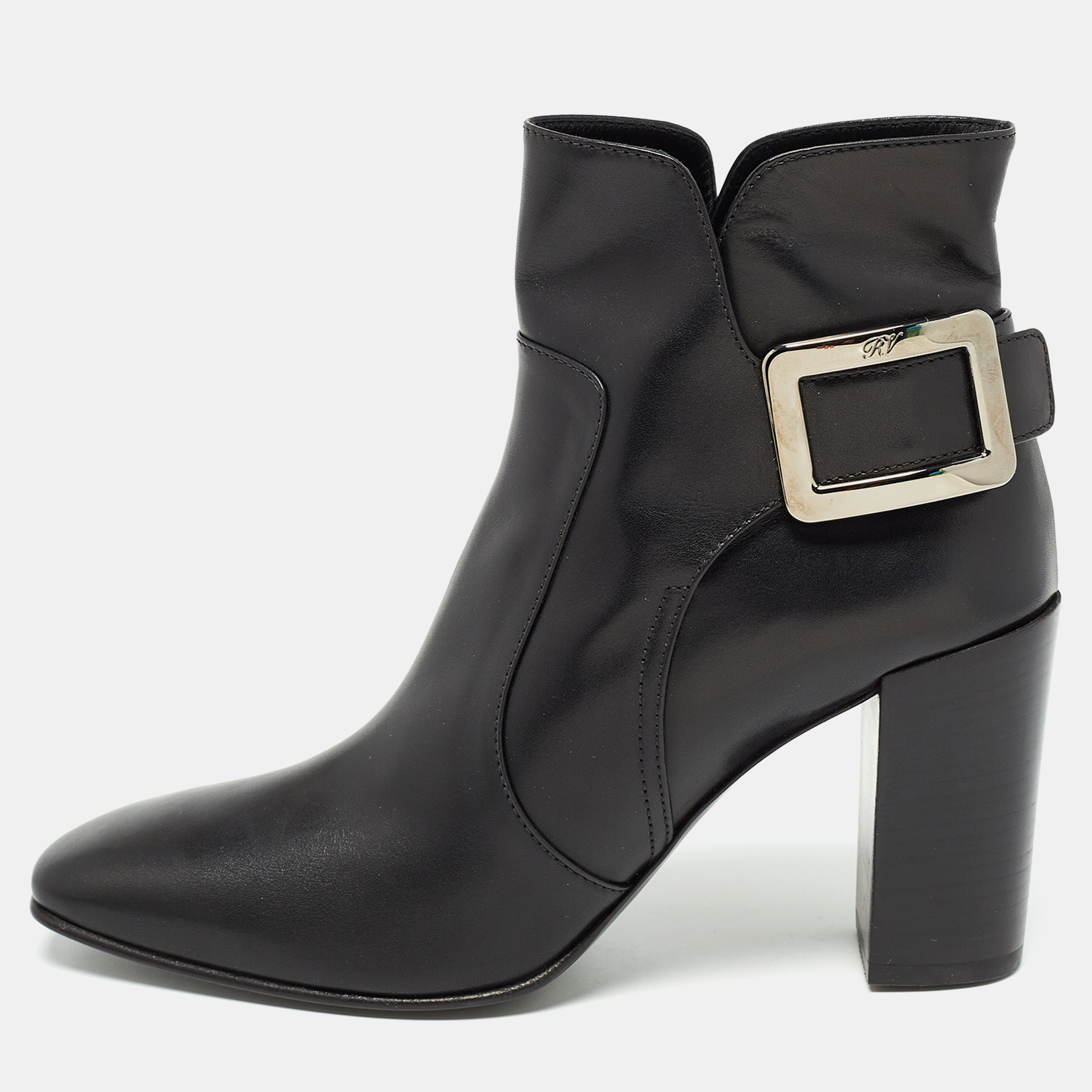 

Roger Vivier Black Leather Buckle Ankle Boots Size