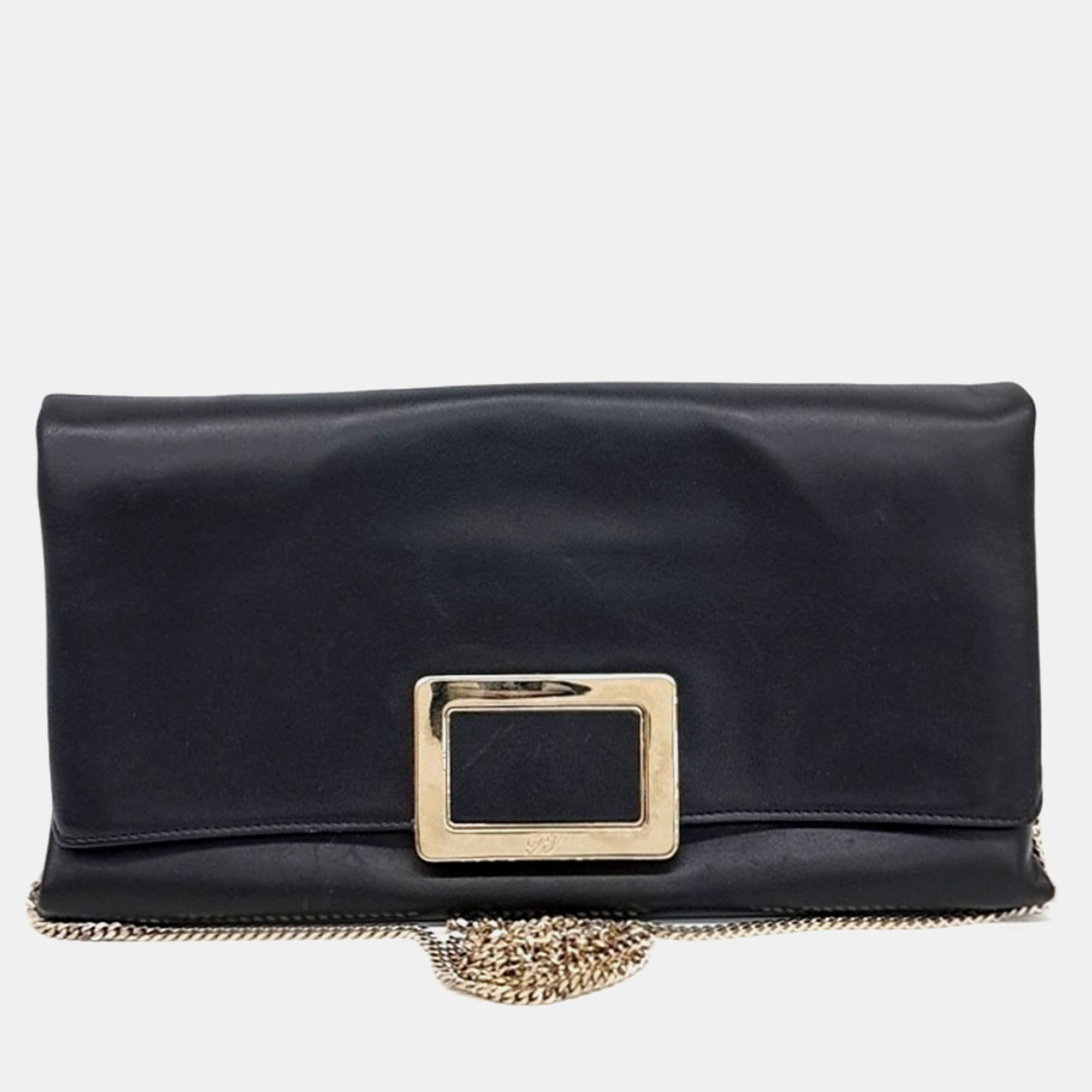 

Roger Vivier Black Leather clutch and chain crossbody bag