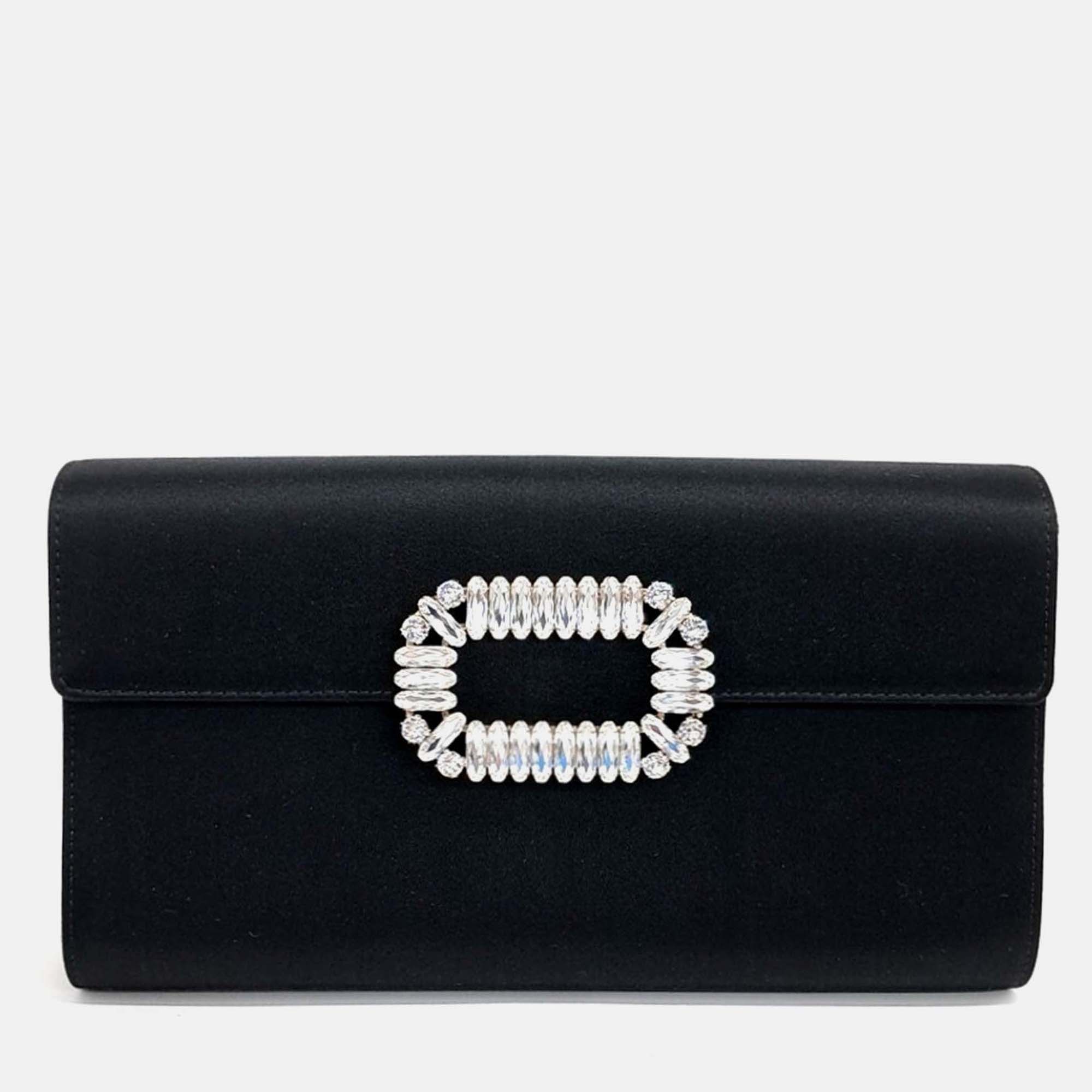Pre-owned Roger Vivier Black Satin Clutch And Shoulder Bag