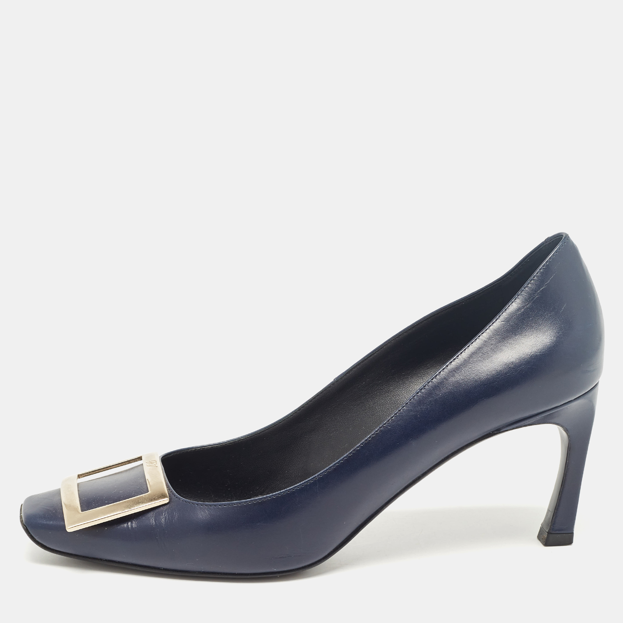 

Roger Vivier Navy Blue Leather Trompette Pumps Size