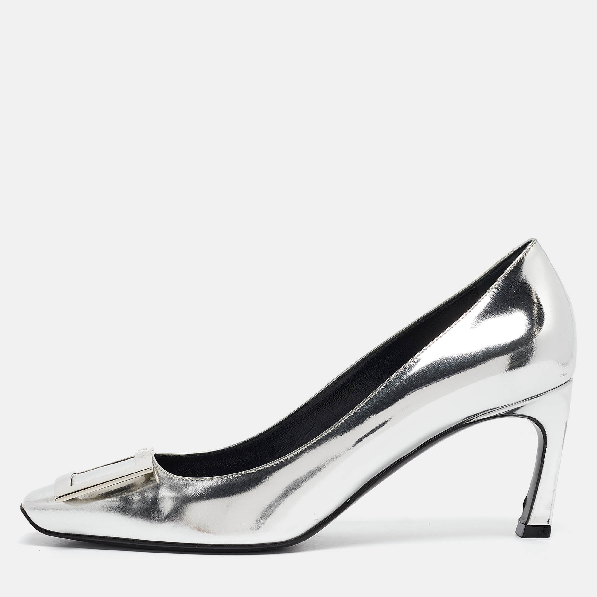 

Roger Vivier Silver Leather Trompette Pumps Size