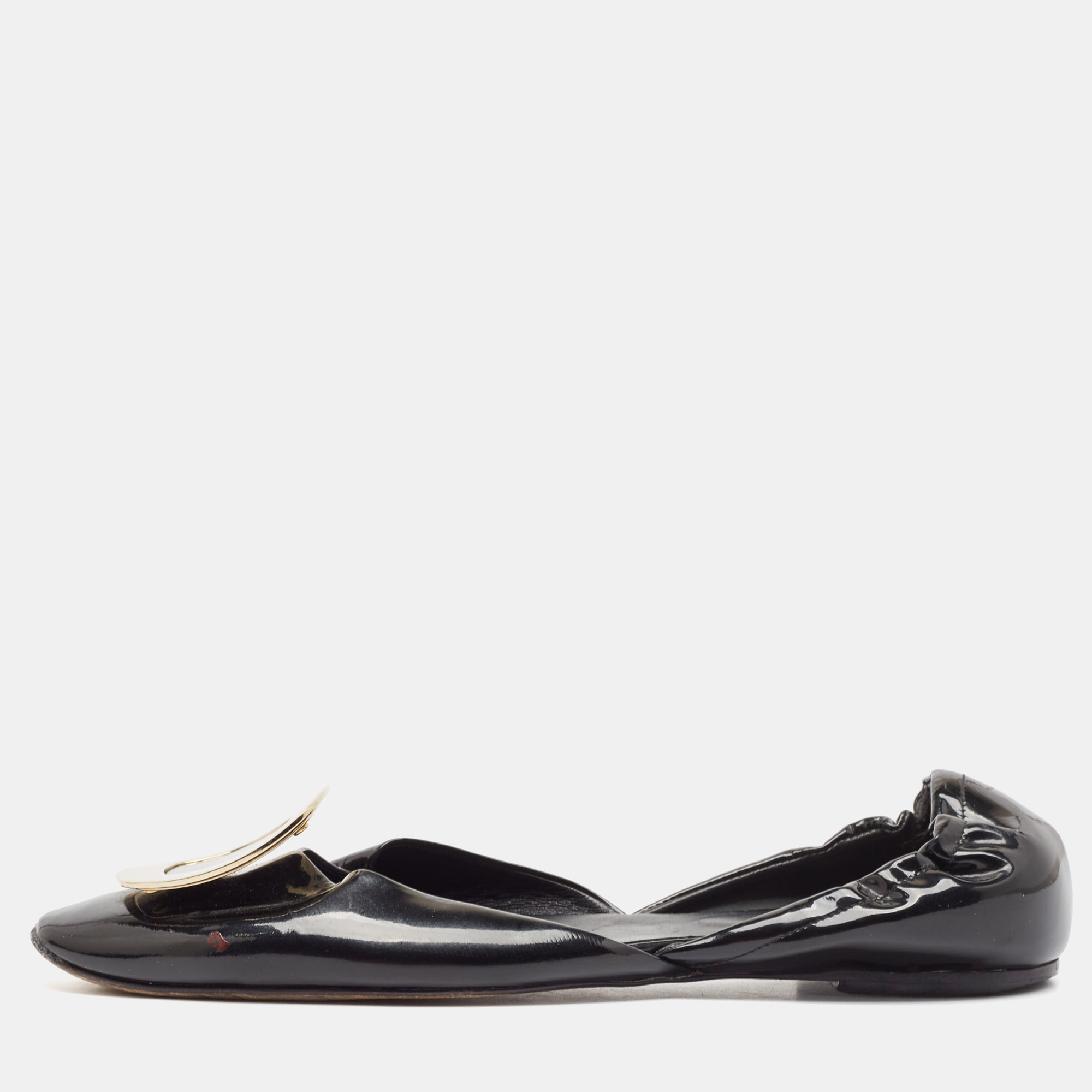 

Roger Vivier Black Patent Leather Chip Scrunch Flats Size