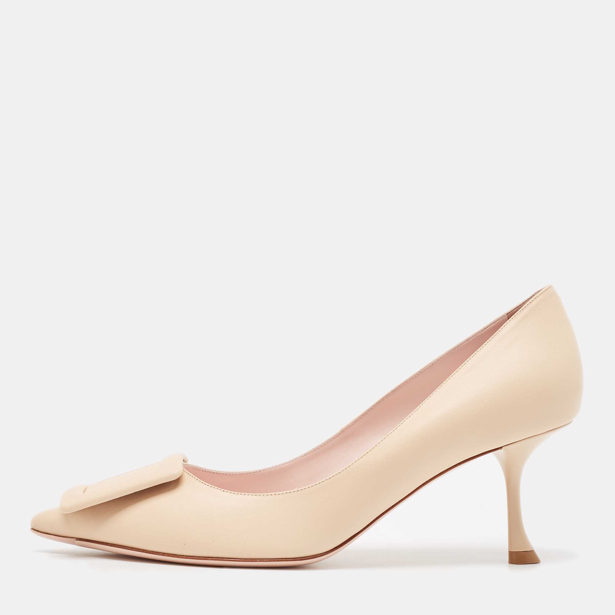 

Roger Vivier Beige Leather Viv' in the city Pointed Toe Pumps Size