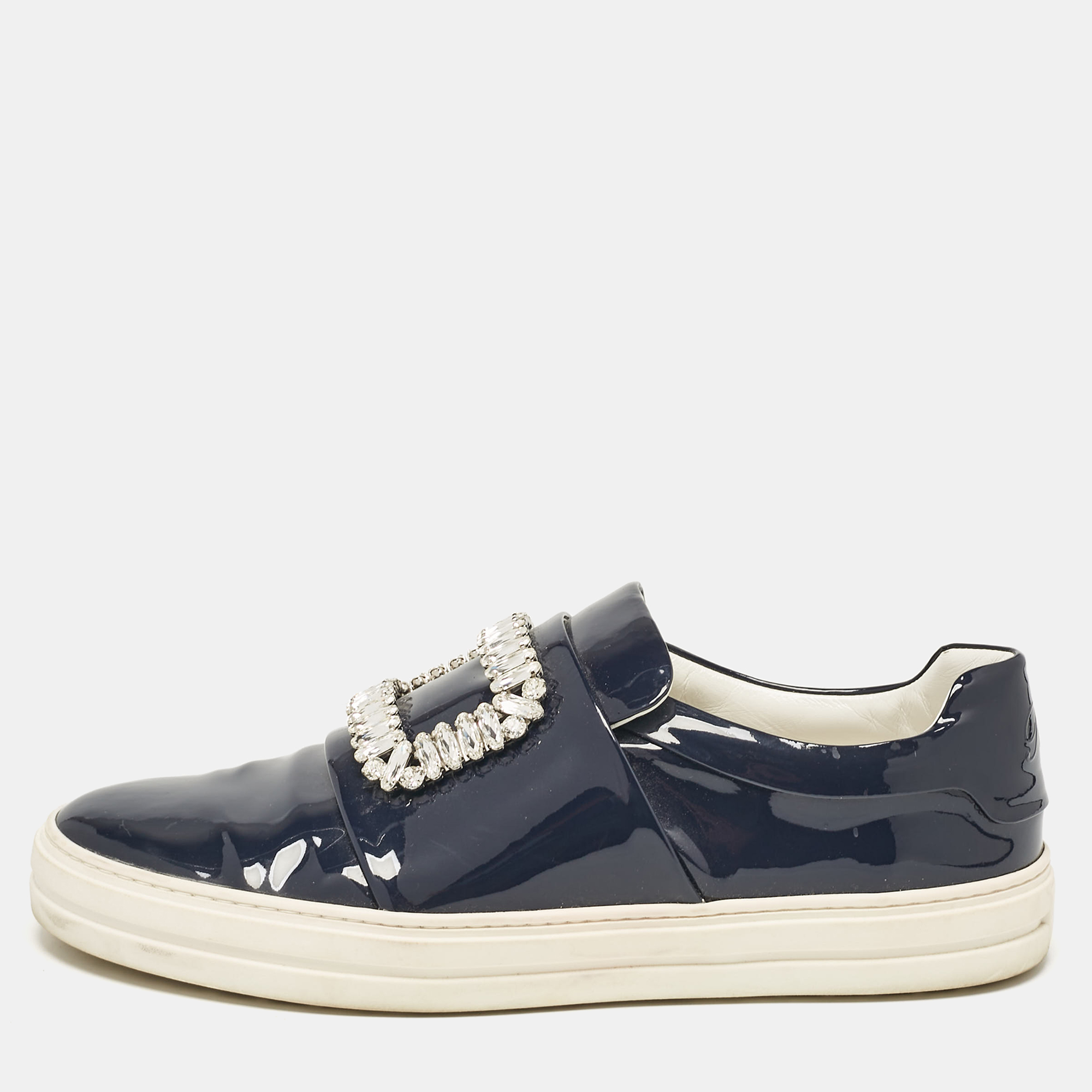 

Roger Vivier Navy Blue Patent Viv Crystal Embellished Sneakers Size