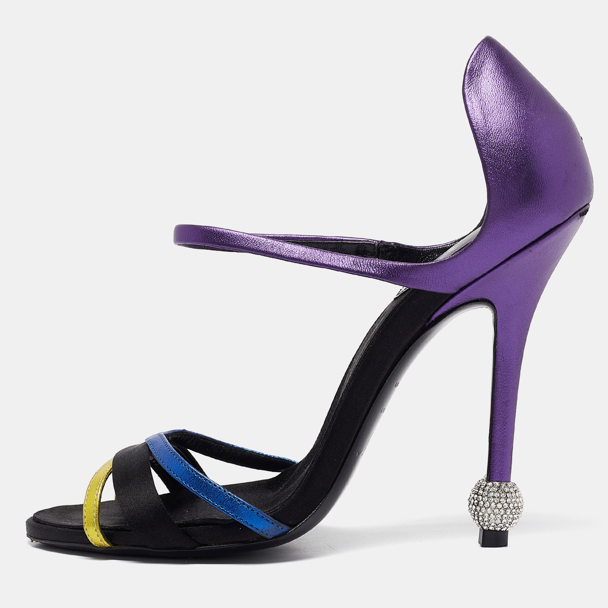 

Roger Vivier Metallic/Black Leather and Satin Sandals Size, Purple