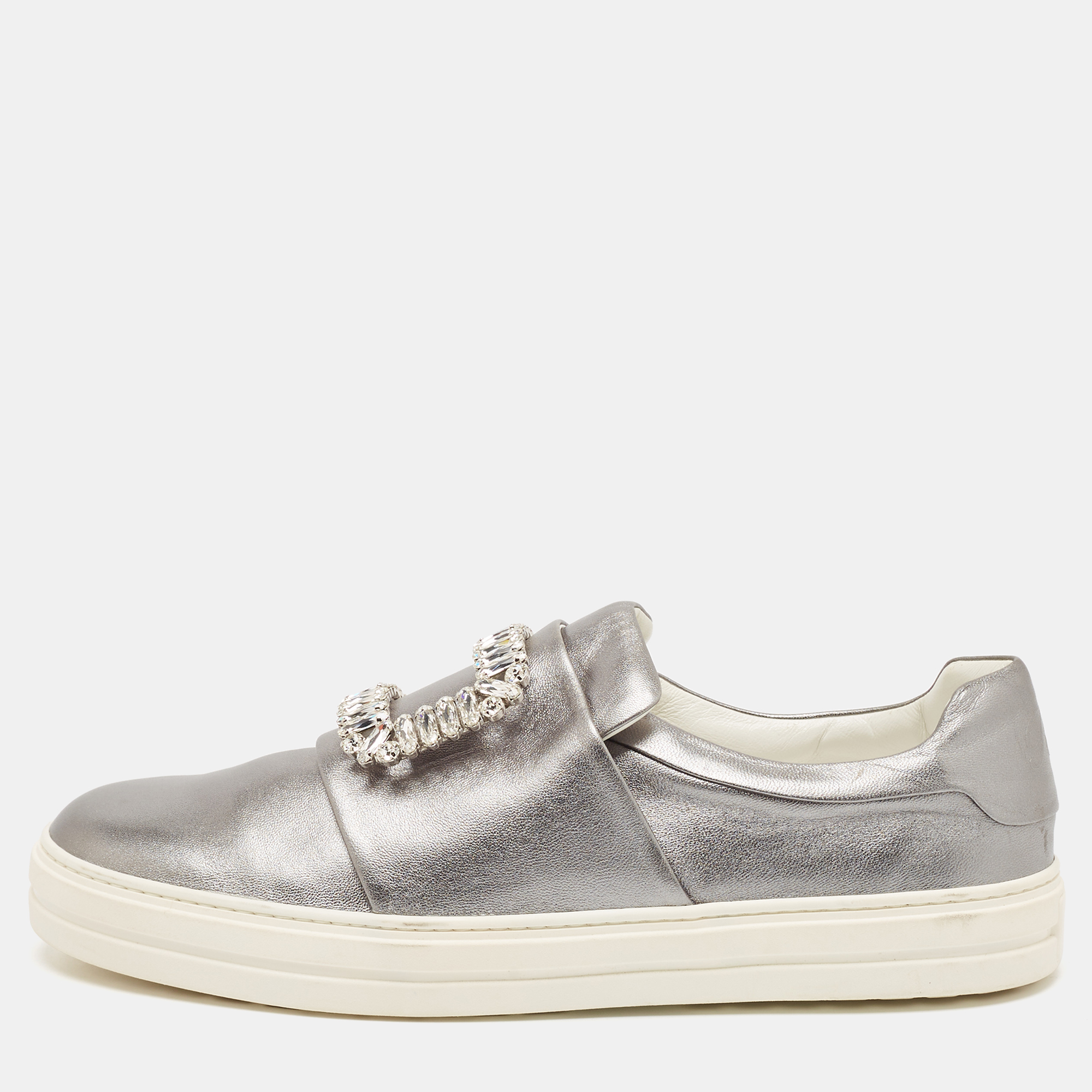 

Roger Vivier Silver Leather Sneaky Viv Lace Up Sneakers Size