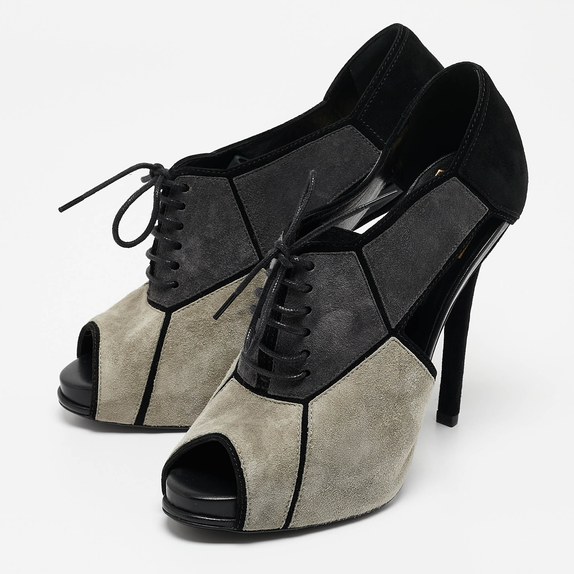 Roger Vivier Multicolor Suede Cutout Lace Up Booties Size 37 