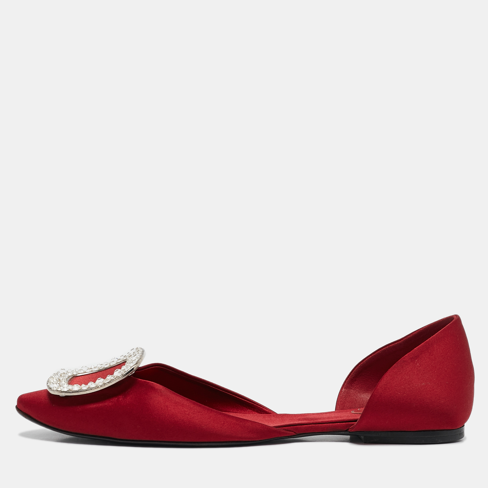 

Roger Vivier Red Satin Crystal Embellished D'orsay Ballet Flats Size