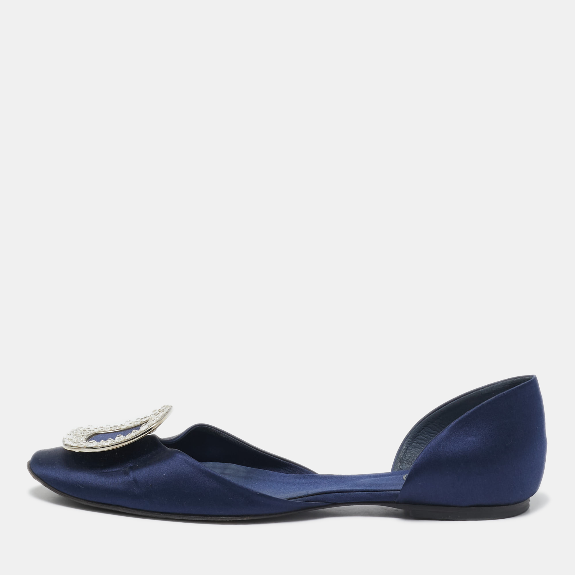 

Roger Vivier Blue Satin D'orsay Ballet Flats Size