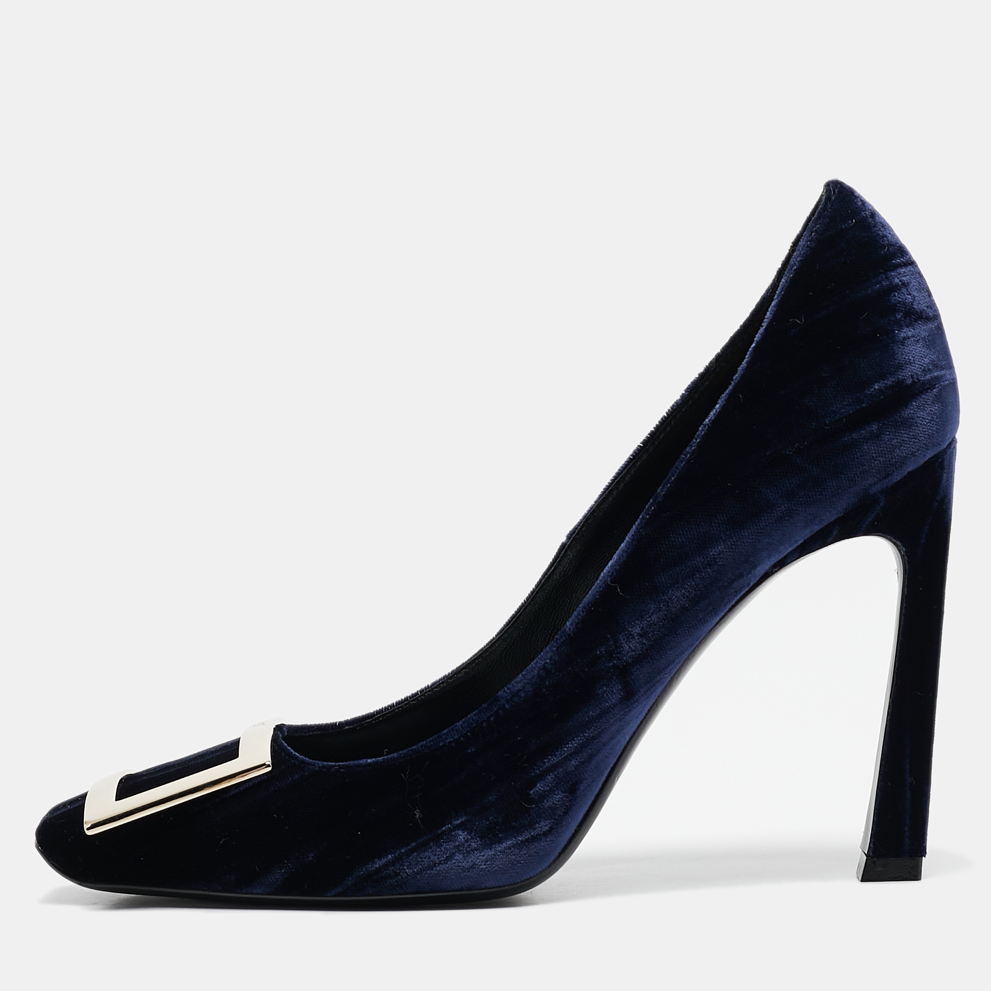 

Roger Vivier Navy Blue Velvet Trompette Pumps Size