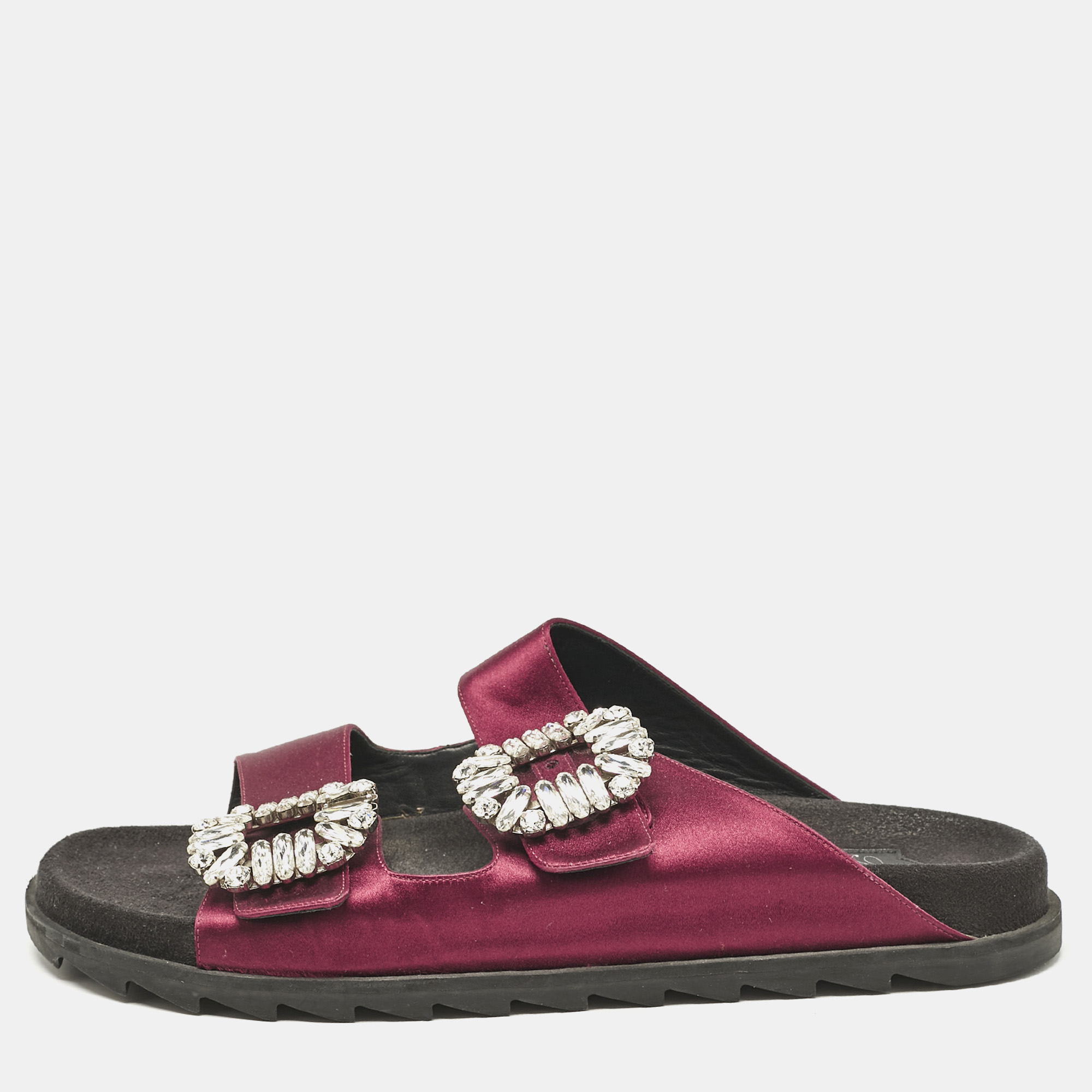 

Roger Vivier Burgundy Satin Slidy Viv Flat Sandals Size