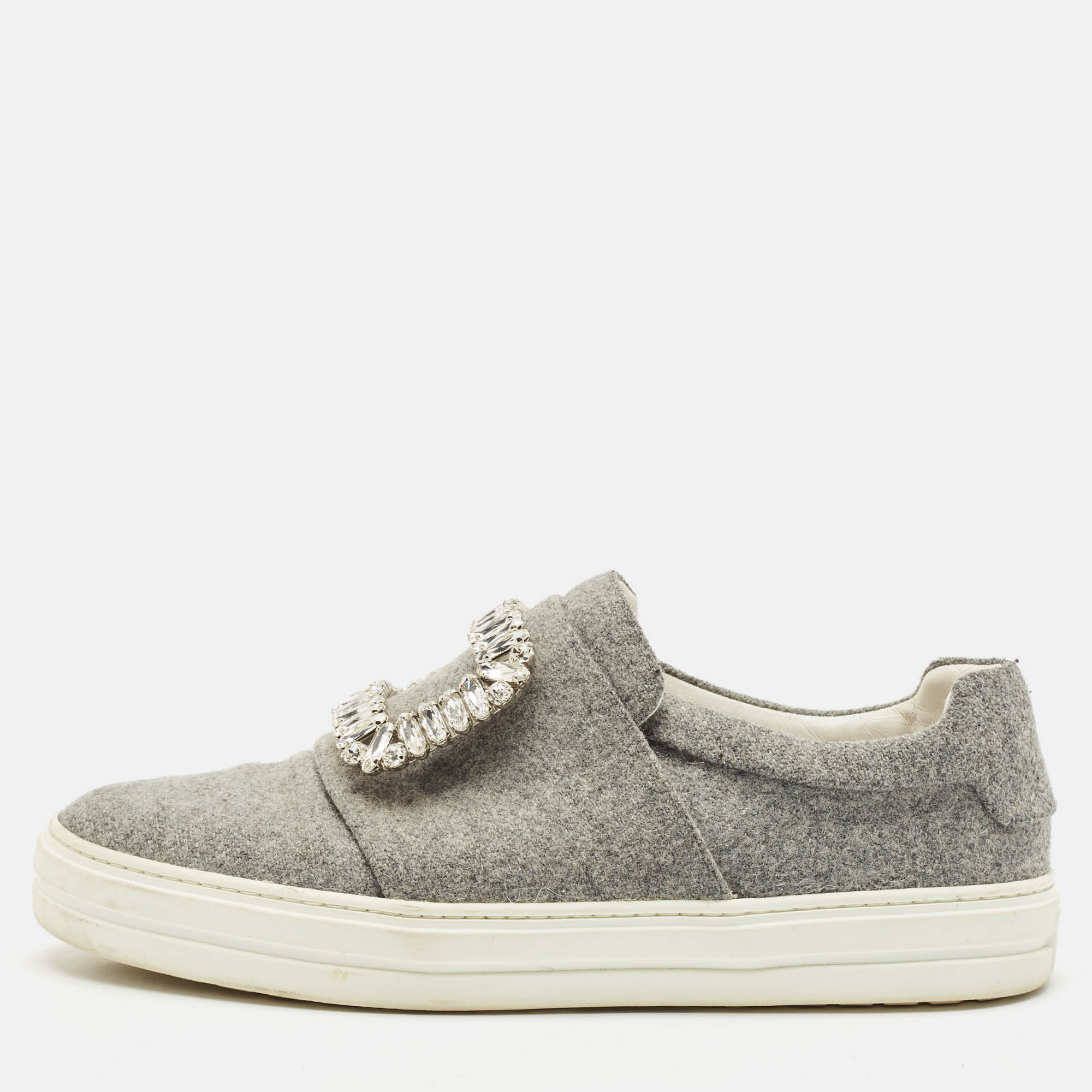 

Roger Vivier Grey Wood Crystal Embellished Slip On Sneakers Size