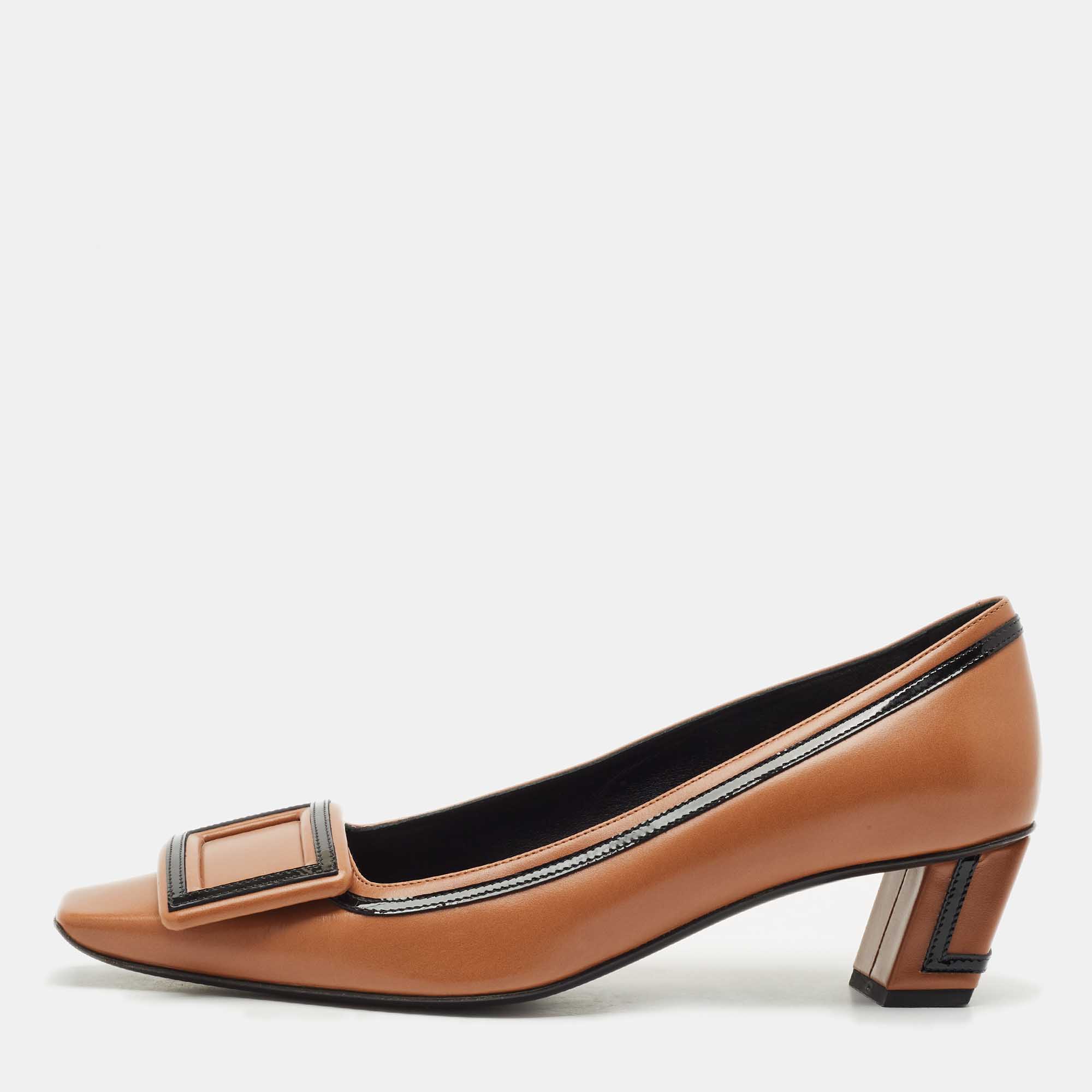 

Roger Vivier Brown Leather Buckle Block Heel Pumps Size