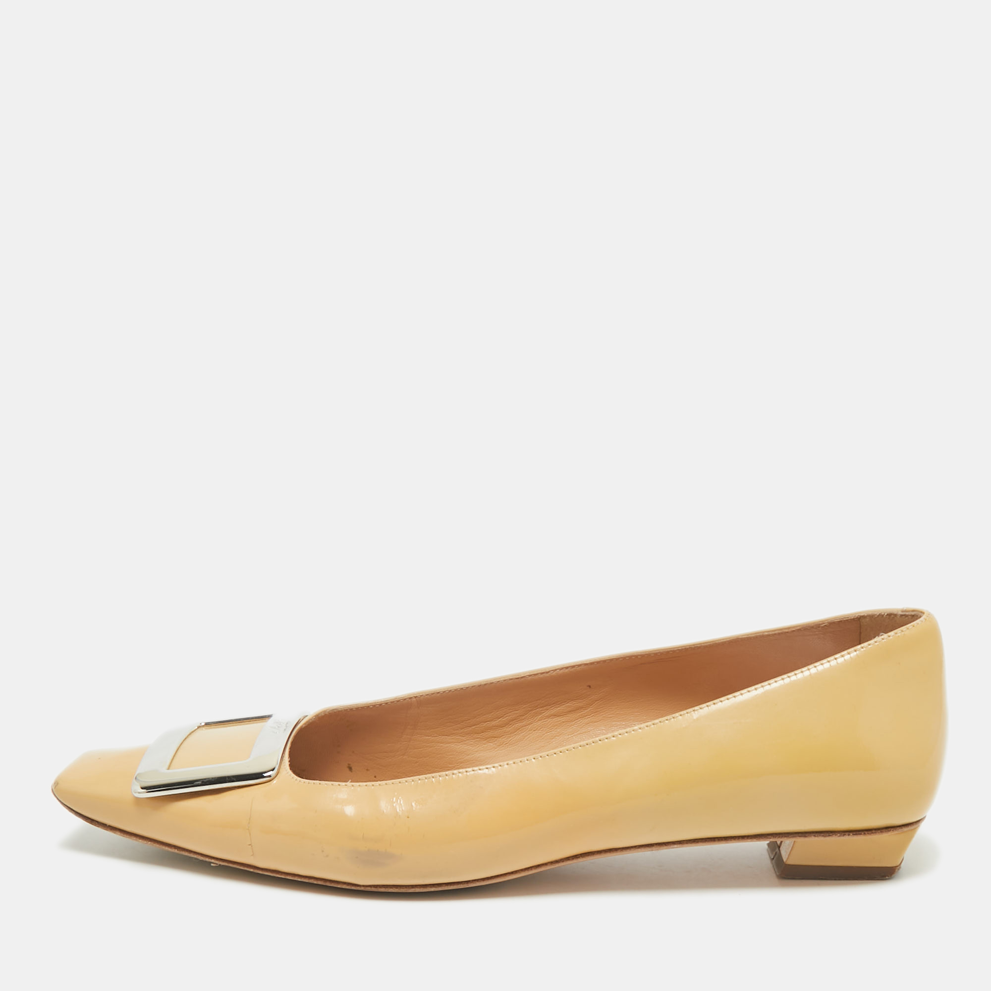Pre-owned Roger Vivier Beige Leather Trompette Flats Size 40.5